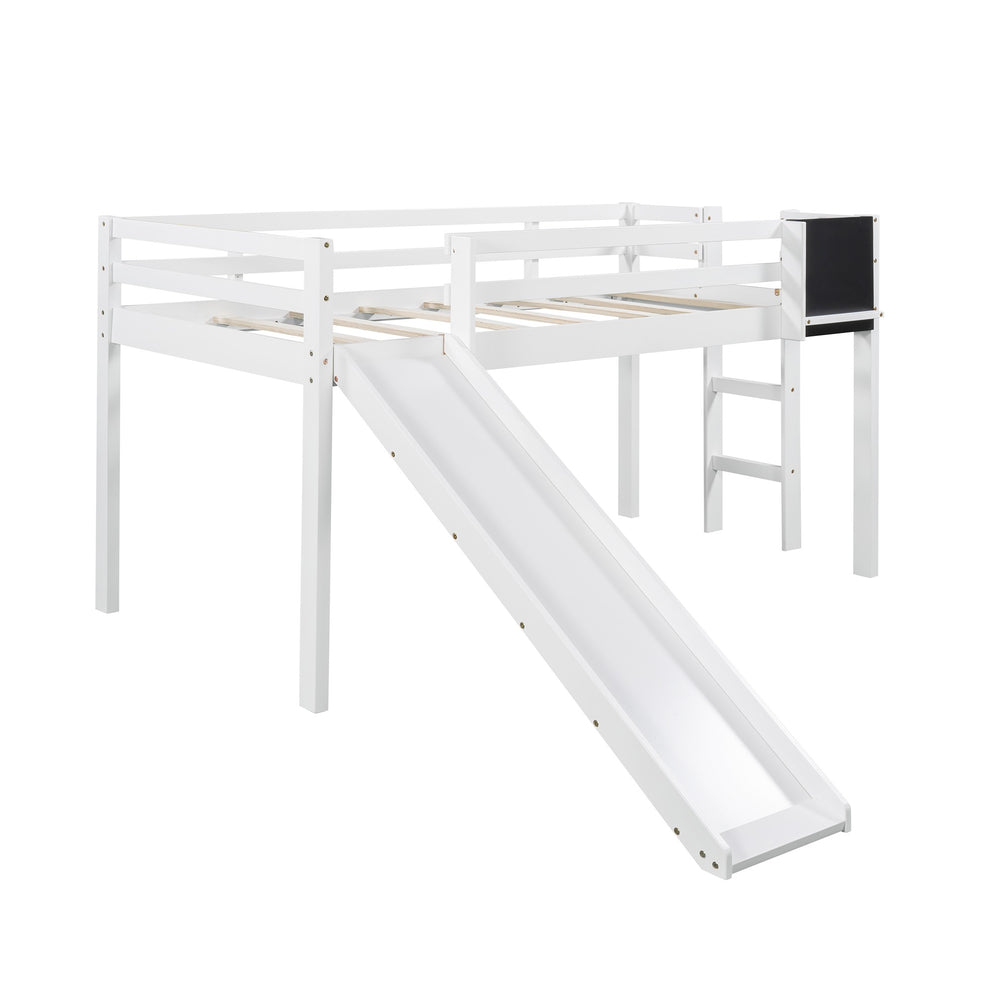 White Twin Loft Bed Bed Chalkboard And Slide By Homeroots | Beds | Modishstore - 4