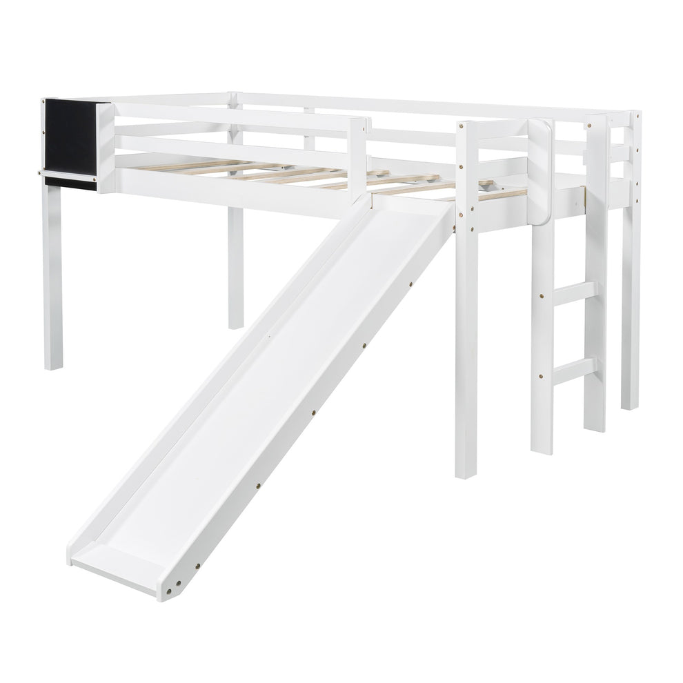 White Twin Loft Bed Bed Chalkboard And Slide By Homeroots | Beds | Modishstore - 5