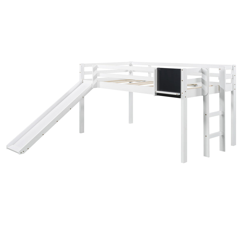 White Twin Loft Bed Bed Chalkboard And Slide By Homeroots | Beds | Modishstore - 7