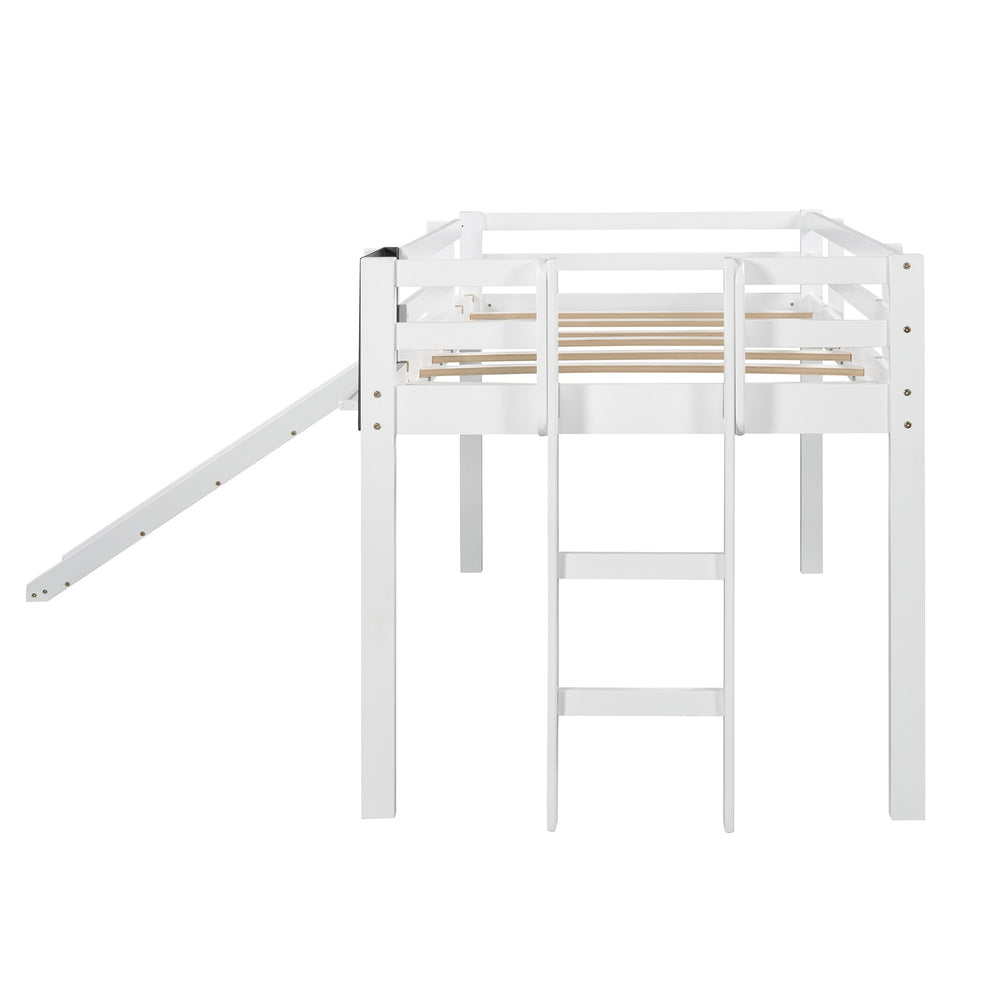 White Twin Loft Bed Bed Chalkboard And Slide By Homeroots | Beds | Modishstore - 8