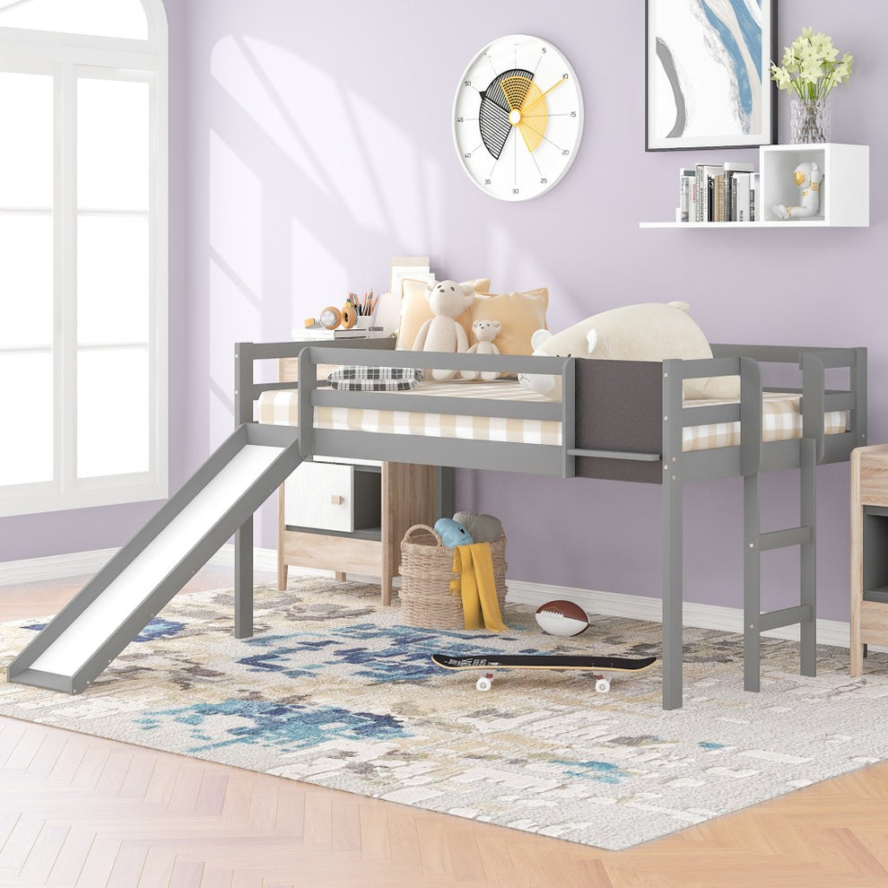 White Twin Loft Bed Bed Chalkboard And Slide By Homeroots | Beds | Modishstore - 10
