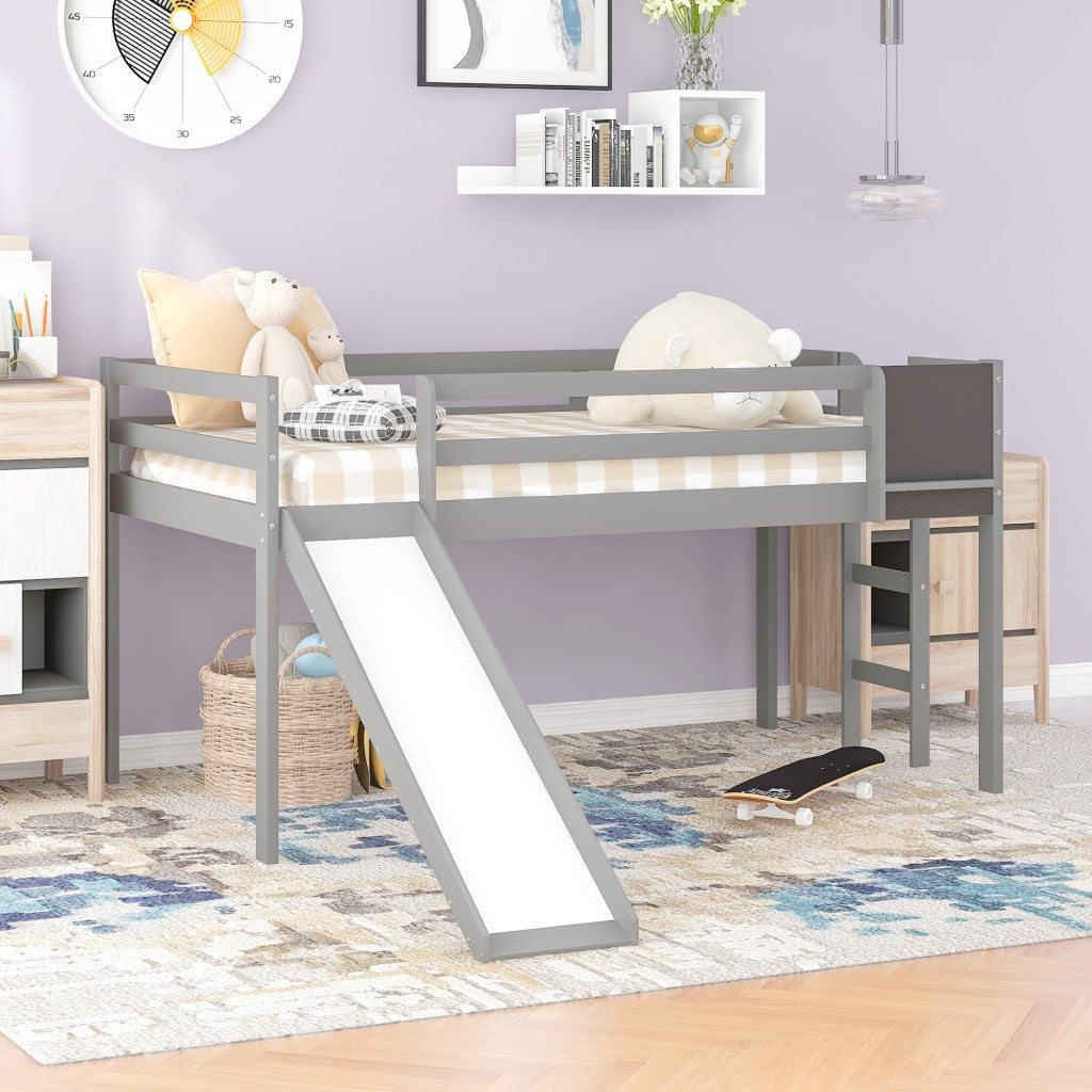White Twin Loft Bed Bed Chalkboard And Slide By Homeroots | Beds | Modishstore - 11
