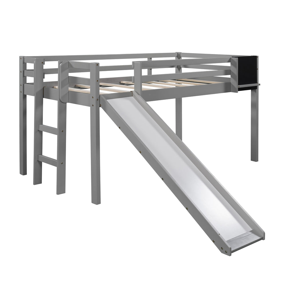 White Twin Loft Bed Bed Chalkboard And Slide By Homeroots | Beds | Modishstore - 12