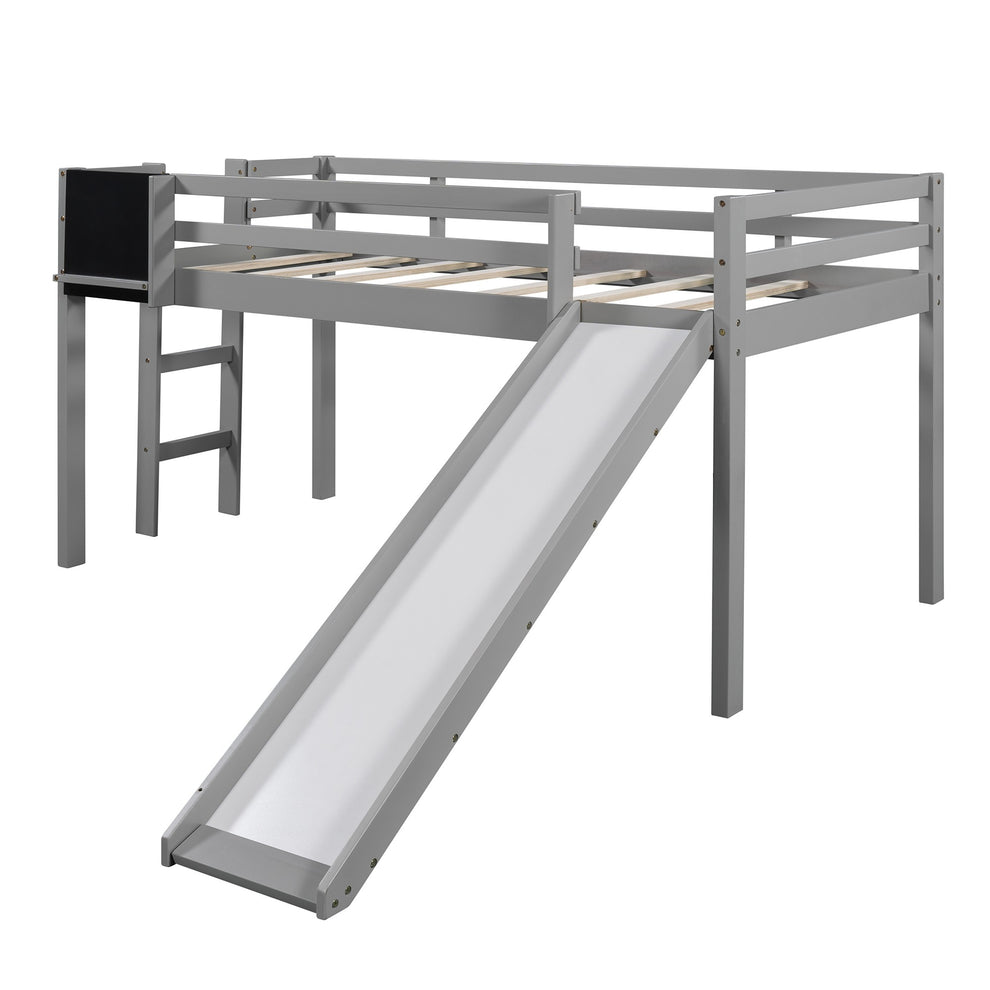 White Twin Loft Bed Bed Chalkboard And Slide By Homeroots | Beds | Modishstore - 13