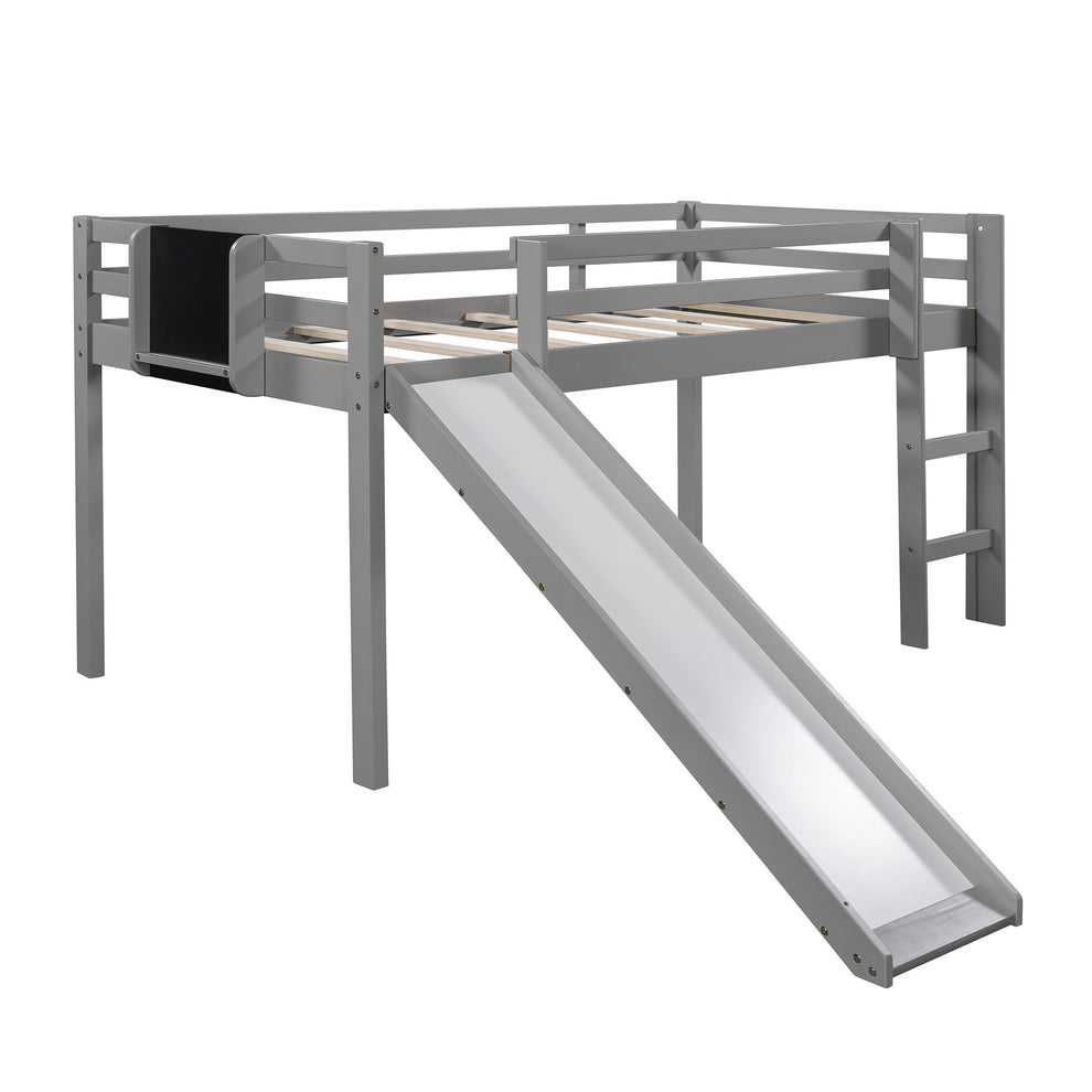 White Twin Loft Bed Bed Chalkboard And Slide By Homeroots | Beds | Modishstore - 15