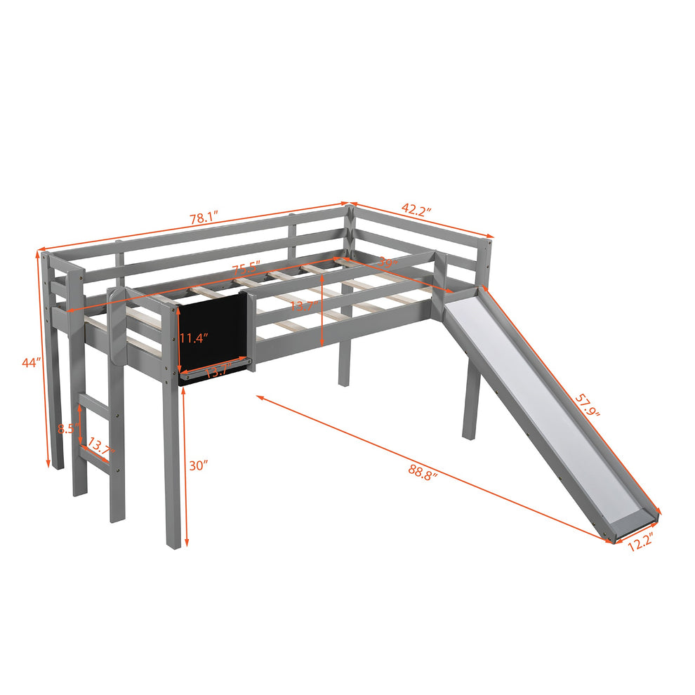 White Twin Loft Bed Bed Chalkboard And Slide By Homeroots | Beds | Modishstore - 16
