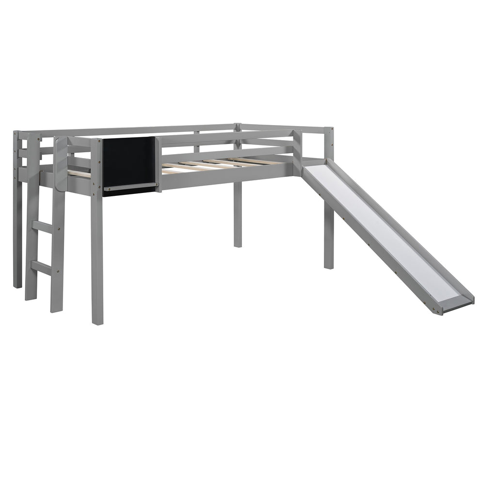 White Twin Loft Bed Bed Chalkboard And Slide By Homeroots | Beds | Modishstore - 17