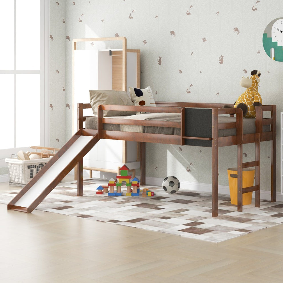 White Twin Loft Bed Bed Chalkboard And Slide By Homeroots | Beds | Modishstore - 19