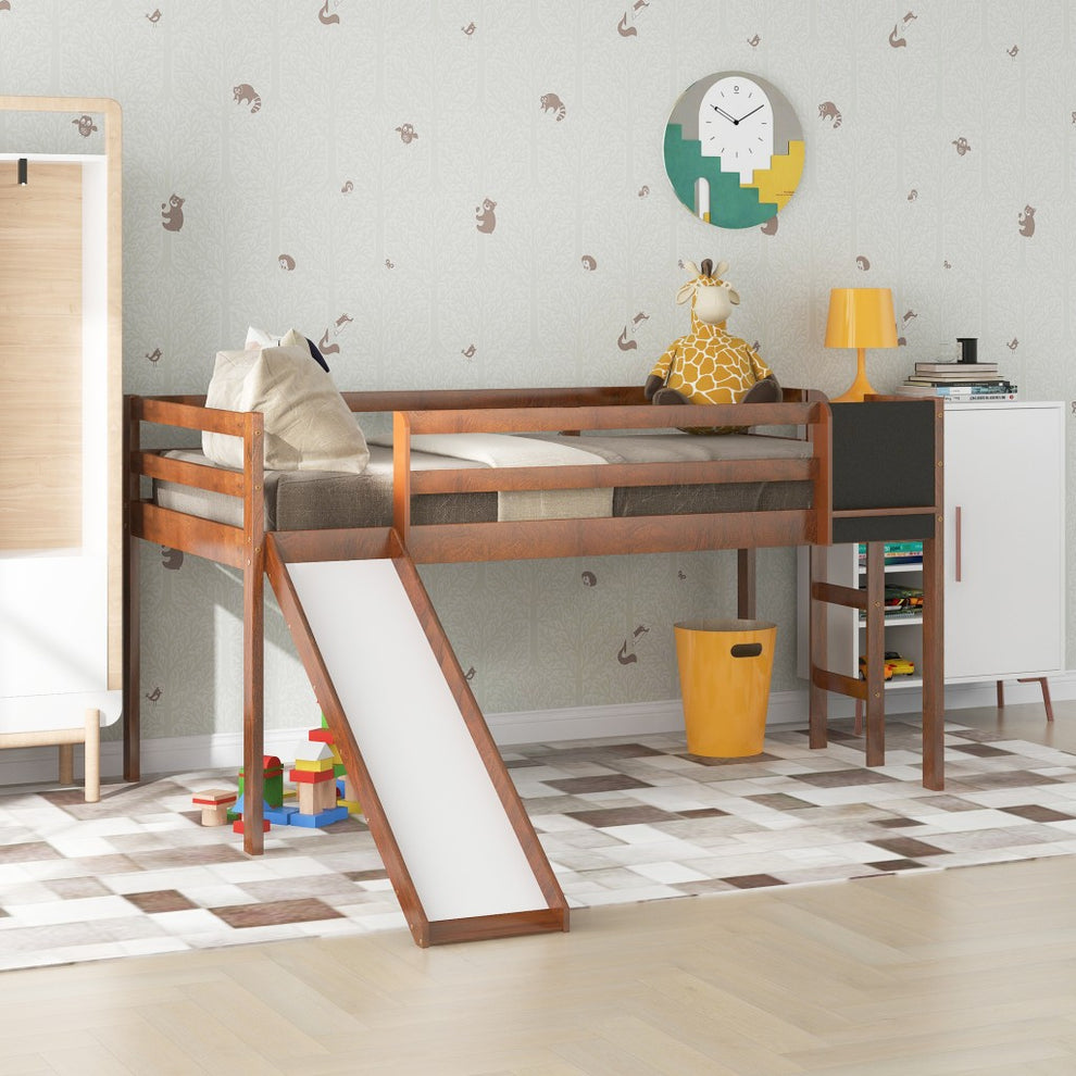 White Twin Loft Bed Bed Chalkboard And Slide By Homeroots | Beds | Modishstore - 20
