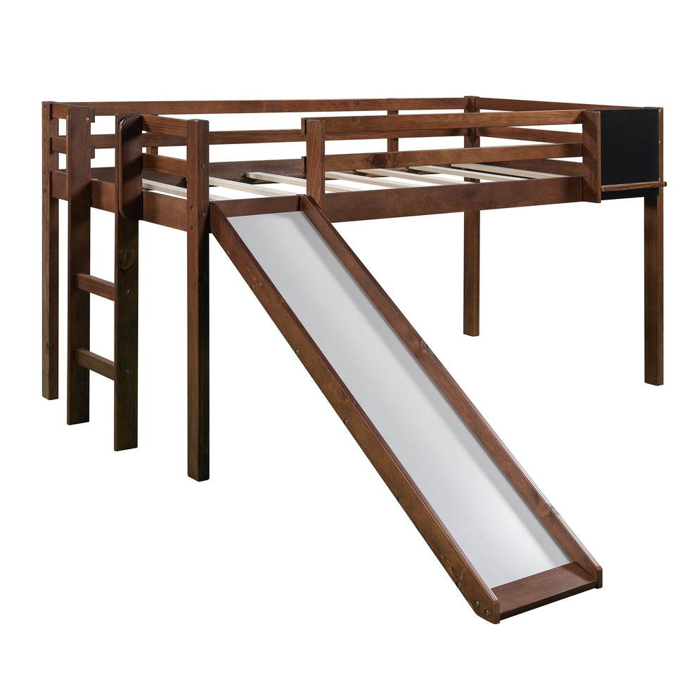 White Twin Loft Bed Bed Chalkboard And Slide By Homeroots | Beds | Modishstore - 21