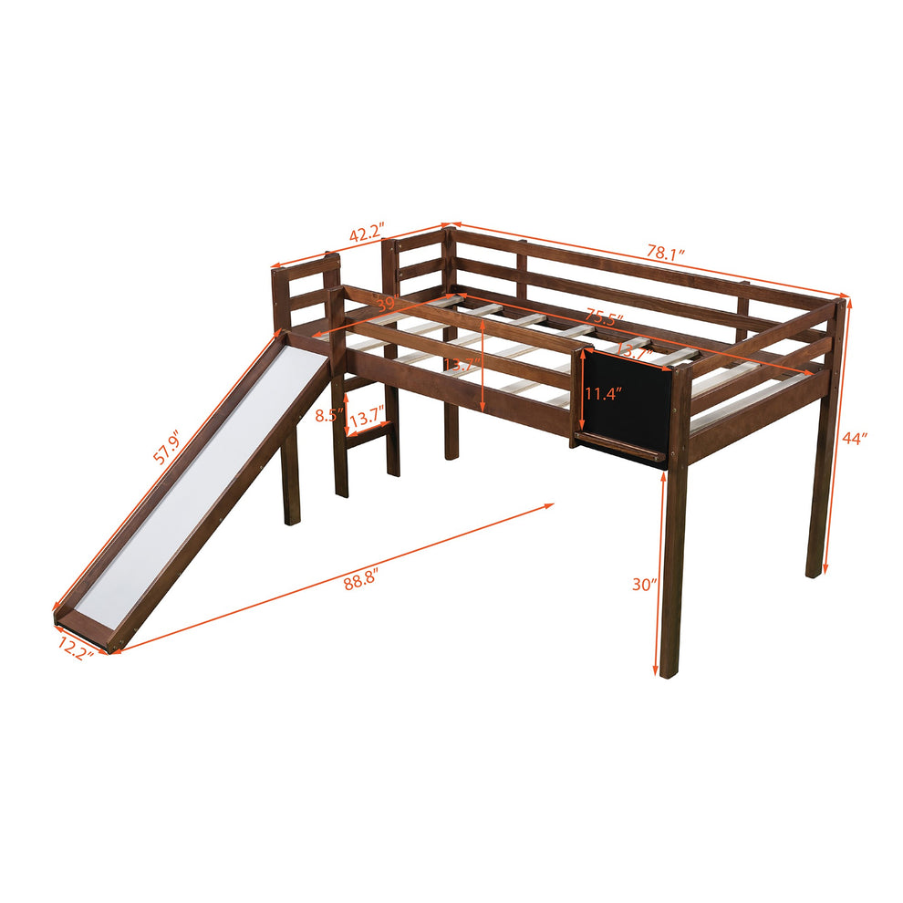 White Twin Loft Bed Bed Chalkboard And Slide By Homeroots | Beds | Modishstore - 26