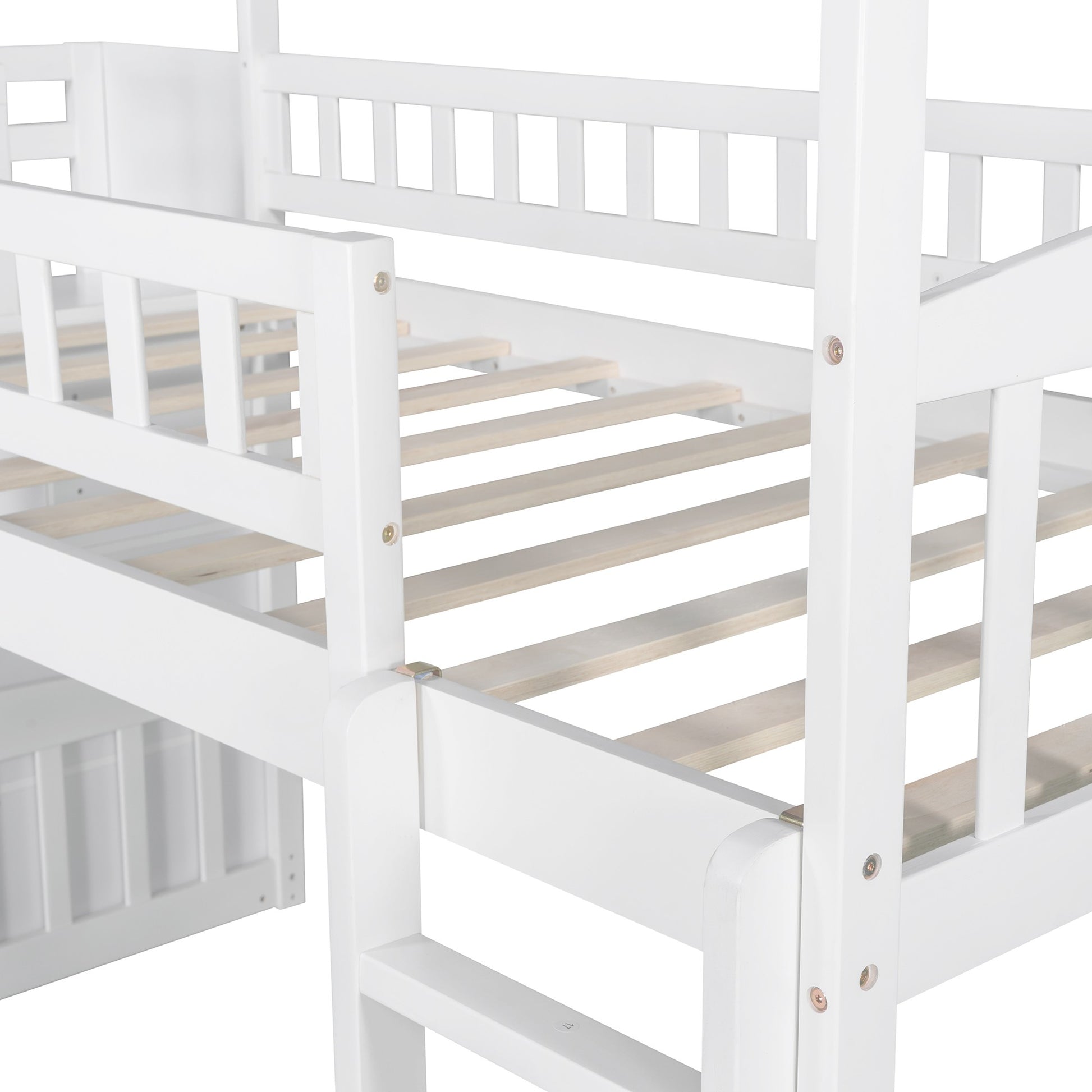 White Twin Size Playhouse Loft Bed With Drawers And Slide By Homeroots | Beds | Modishstore - 9