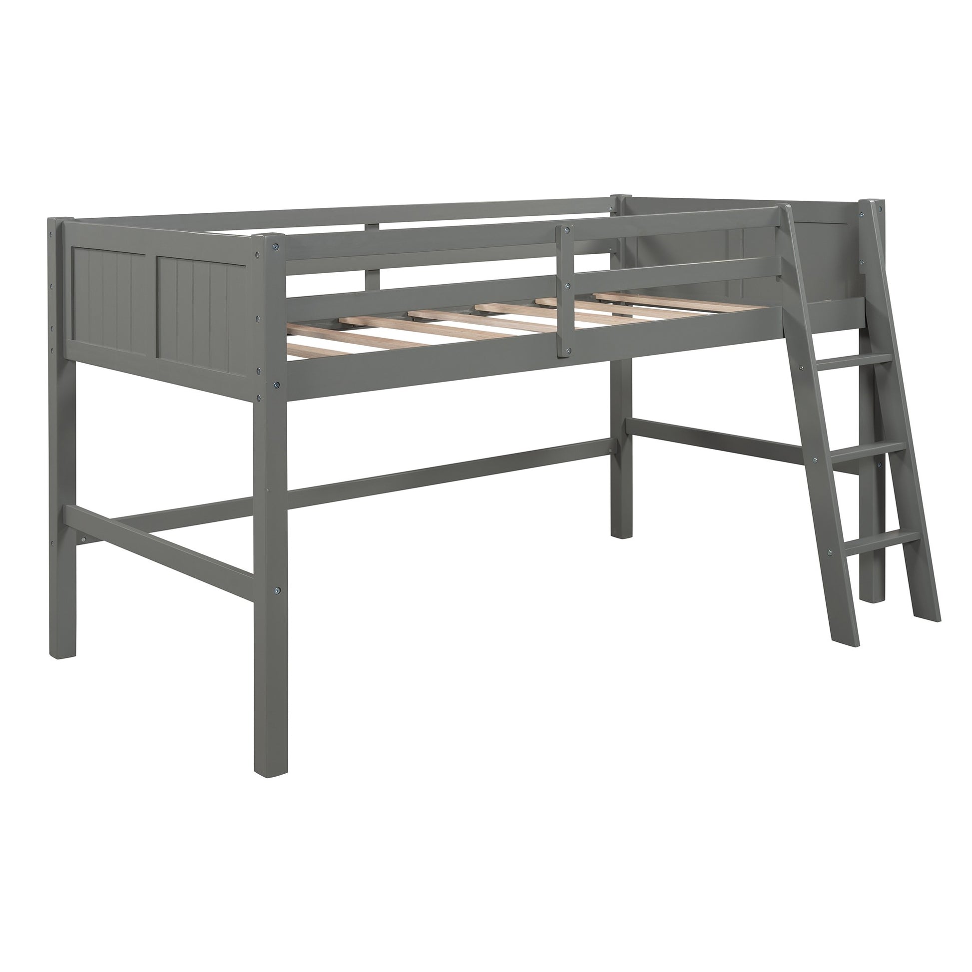 Gray Twin Size Low Loft Bed With Ladder By Homeroots | Beds | Modishstore - 4