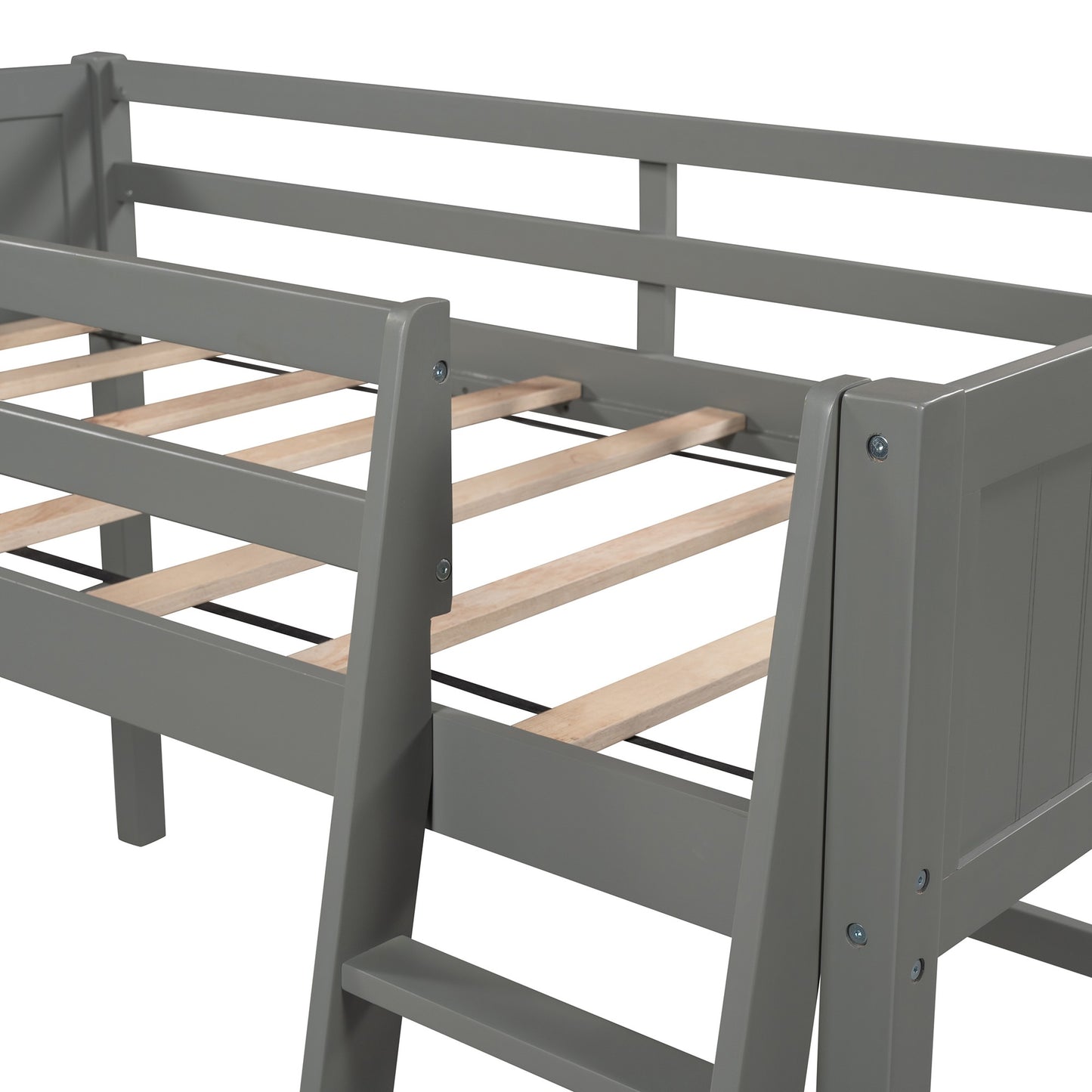 Gray Twin Size Low Loft Bed With Ladder By Homeroots | Beds | Modishstore - 8