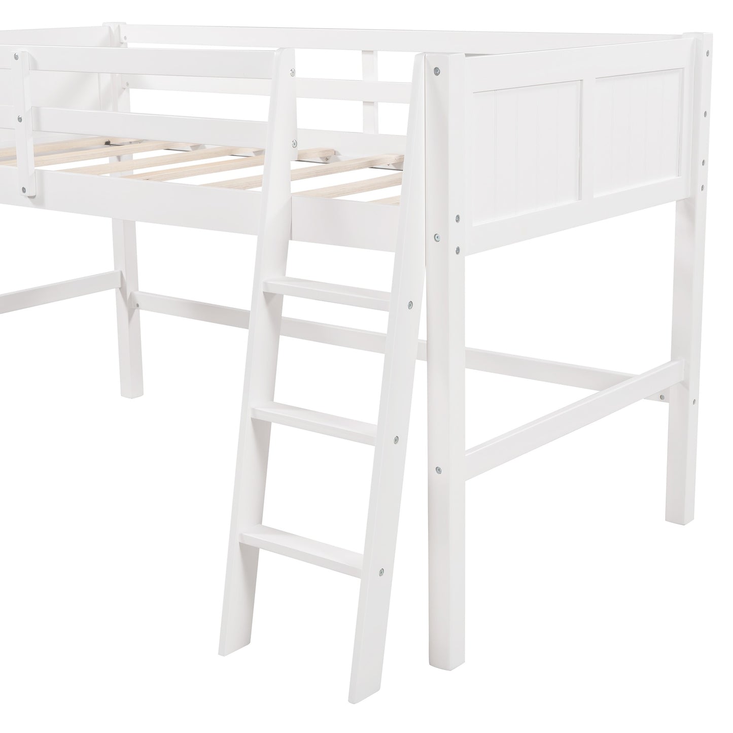 Gray Twin Size Low Loft Bed With Ladder By Homeroots | Beds | Modishstore - 24