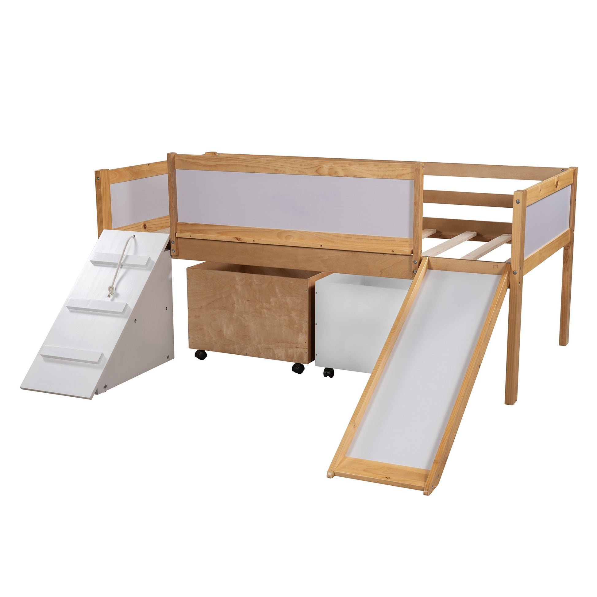 White Twin Size Low Slide Loft Bed With Storage Boxes By Homeroots | Beds | Modishstore - 22