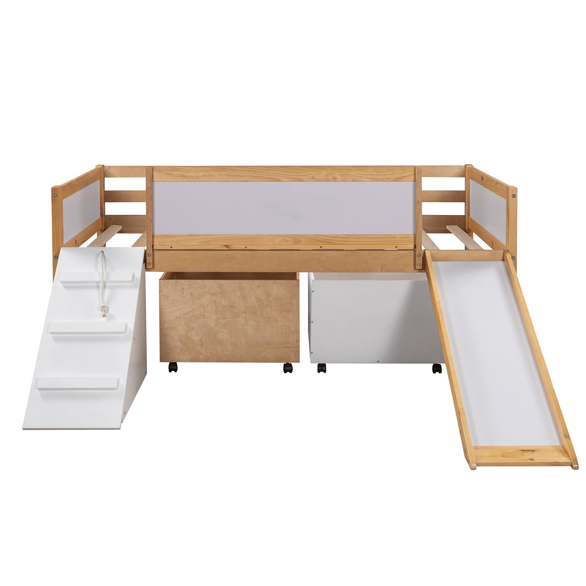 White Twin Size Low Slide Loft Bed With Storage Boxes By Homeroots | Beds | Modishstore - 25