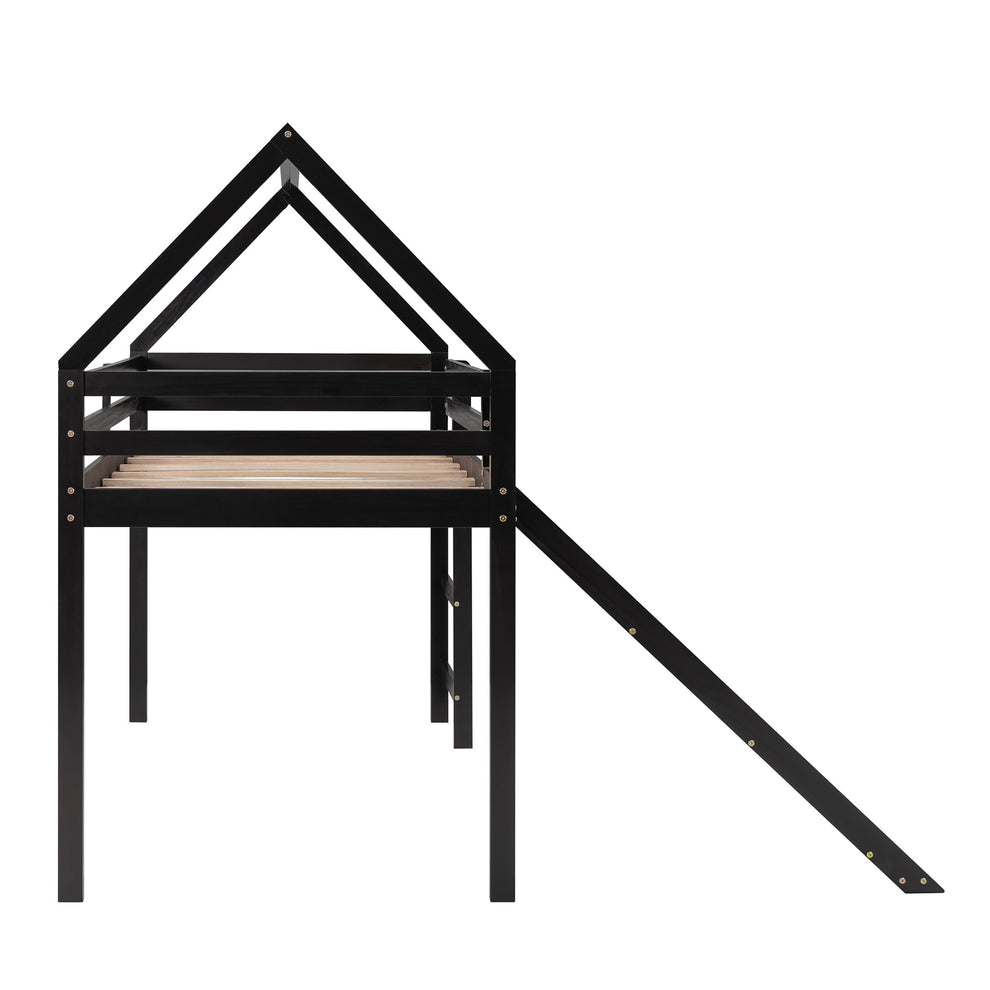 Brown Twin Size Slide House Loft Bed By Homeroots | Beds | Modishstore - 5