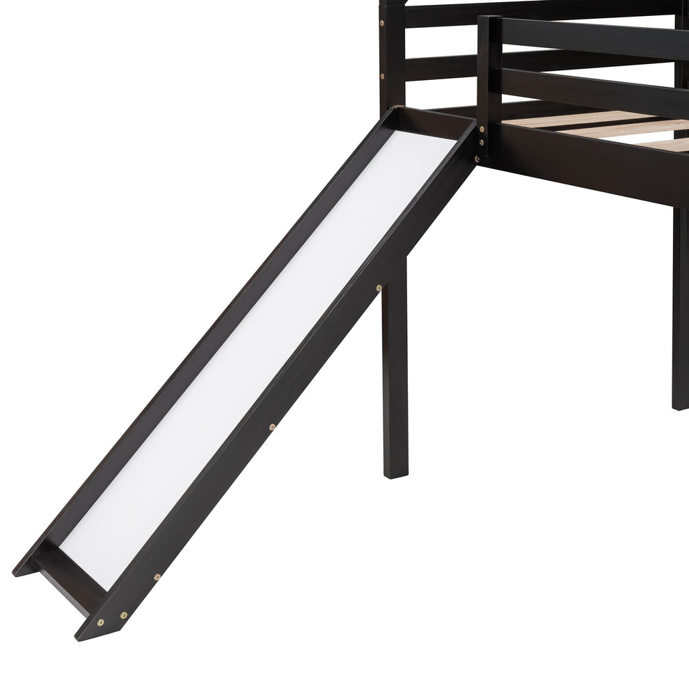 Brown Twin Size Slide House Loft Bed By Homeroots | Beds | Modishstore - 6