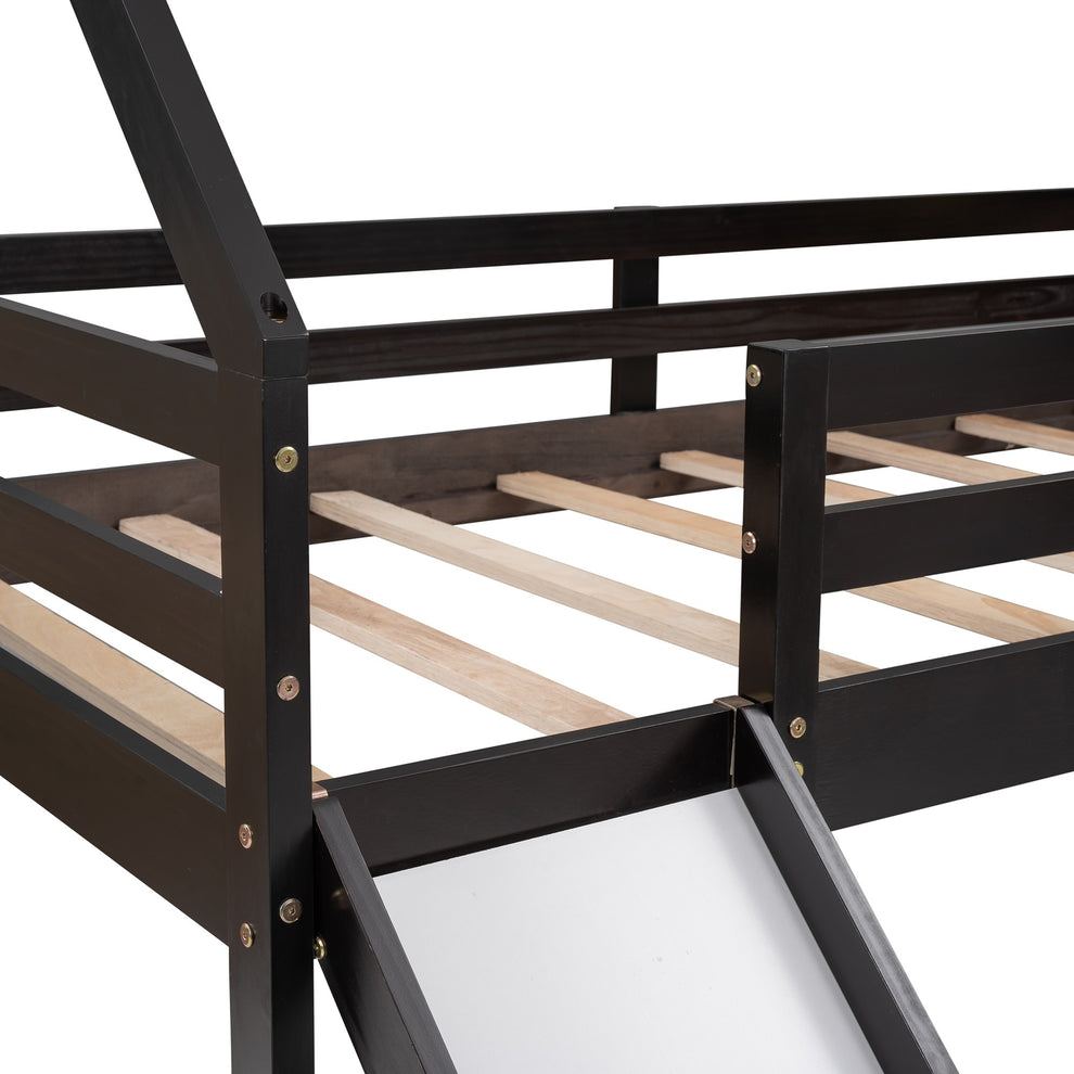 Brown Twin Size Slide House Loft Bed By Homeroots | Beds | Modishstore - 8