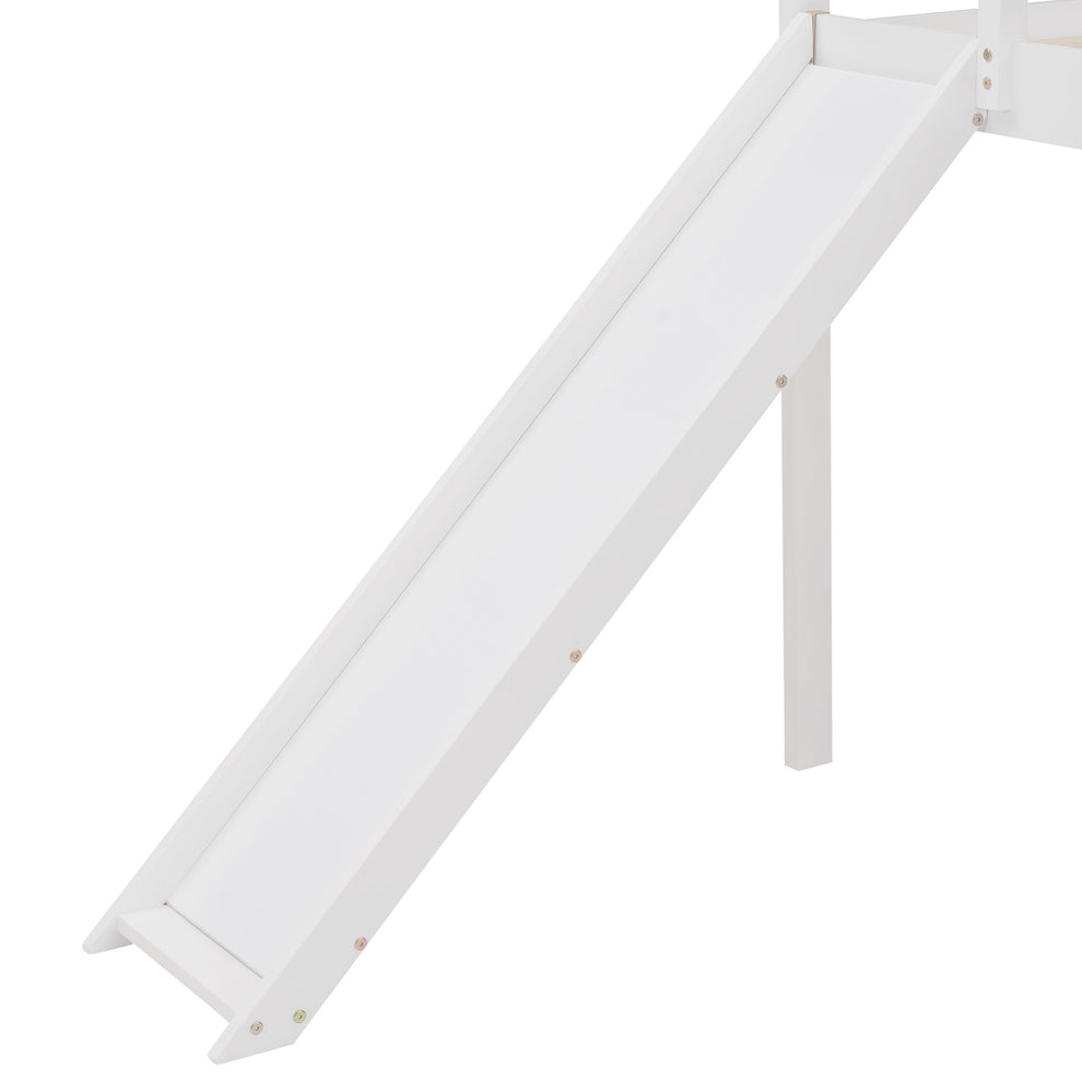 White Twin Size Slide House Loft Bed By Homeroots | Beds | Modishstore - 7