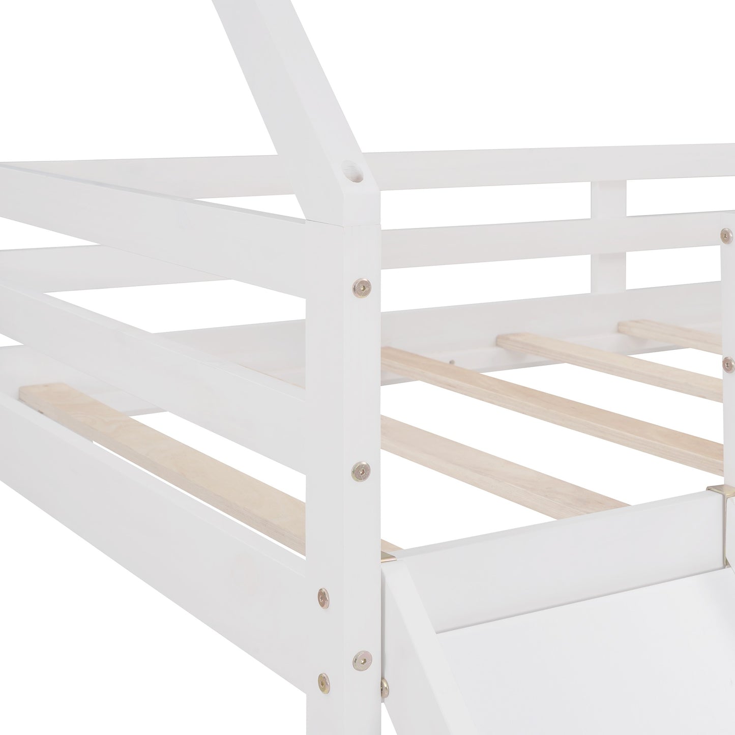 White Twin Size Slide House Loft Bed By Homeroots | Beds | Modishstore - 9