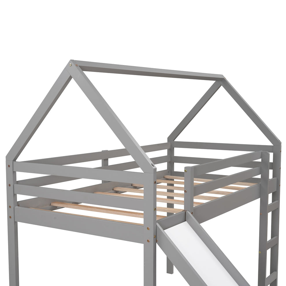 White Twin Size Slide House Loft Bed By Homeroots | Beds | Modishstore - 17