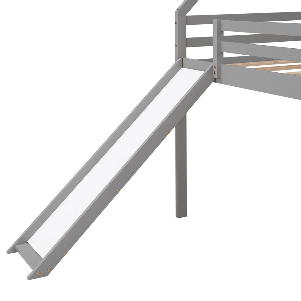 White Twin Size Slide House Loft Bed By Homeroots | Beds | Modishstore - 18