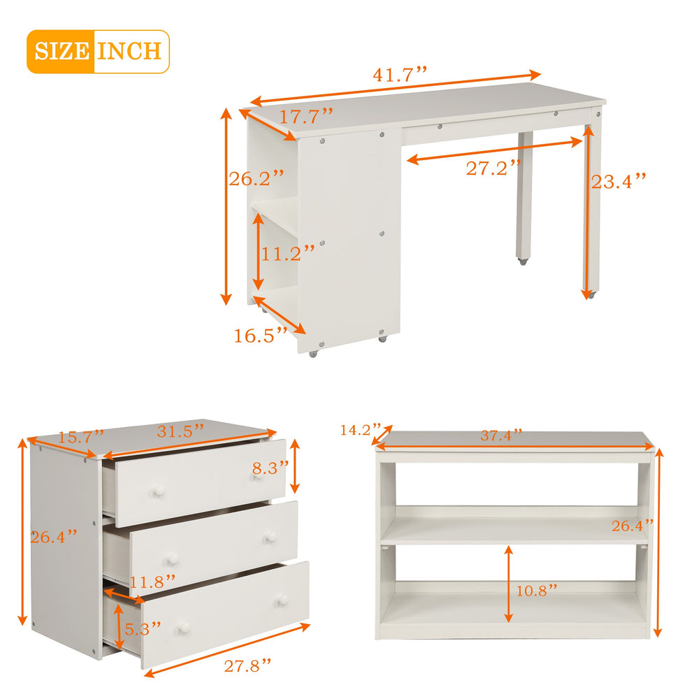 White Low Twin Loft Bed With Cabinet And Desk By Homeroots | Beds | Modishstore - 4