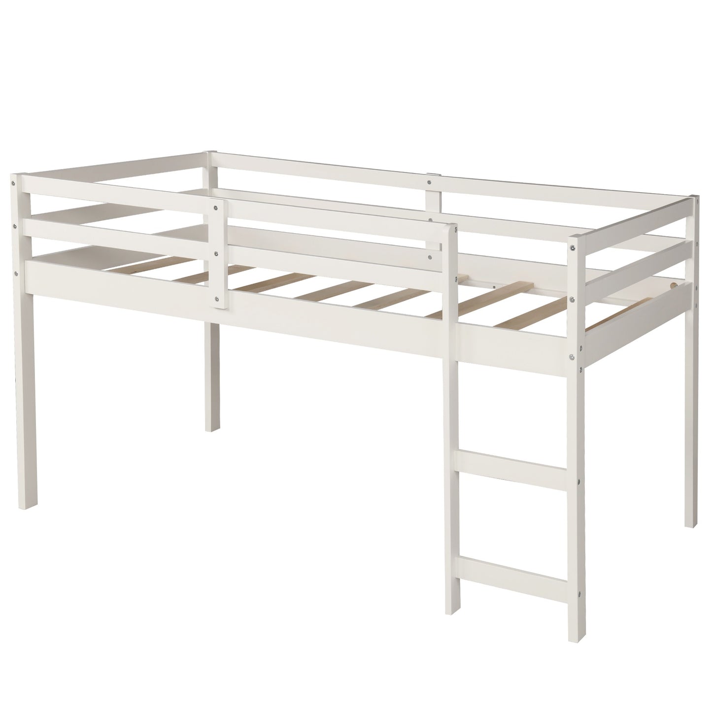 White Low Twin Loft Bed With Cabinet And Desk By Homeroots | Beds | Modishstore - 8