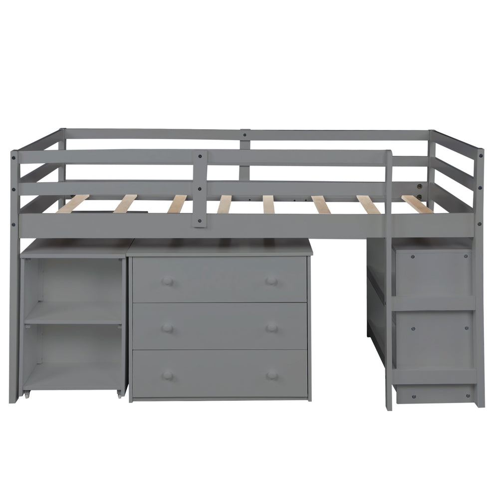 White Low Twin Loft Bed With Cabinet And Desk By Homeroots | Beds | Modishstore - 12