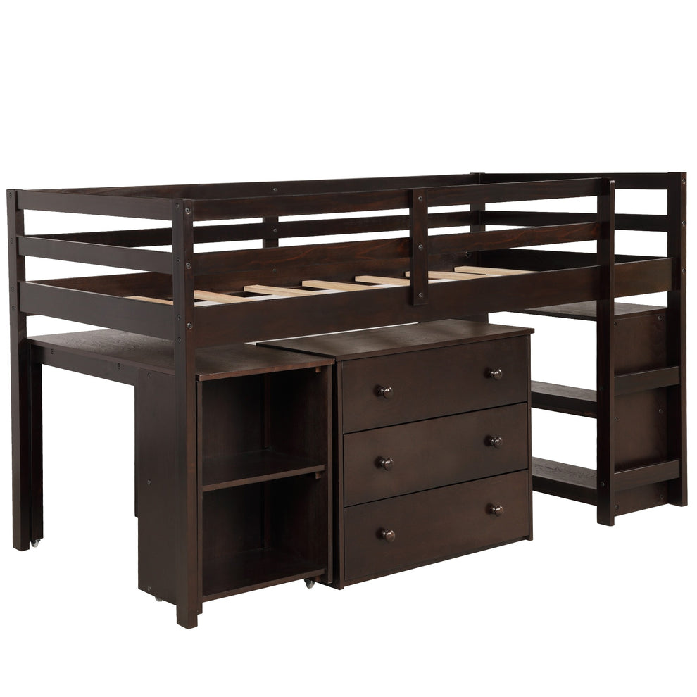 White Low Twin Loft Bed With Cabinet And Desk By Homeroots | Beds | Modishstore - 20