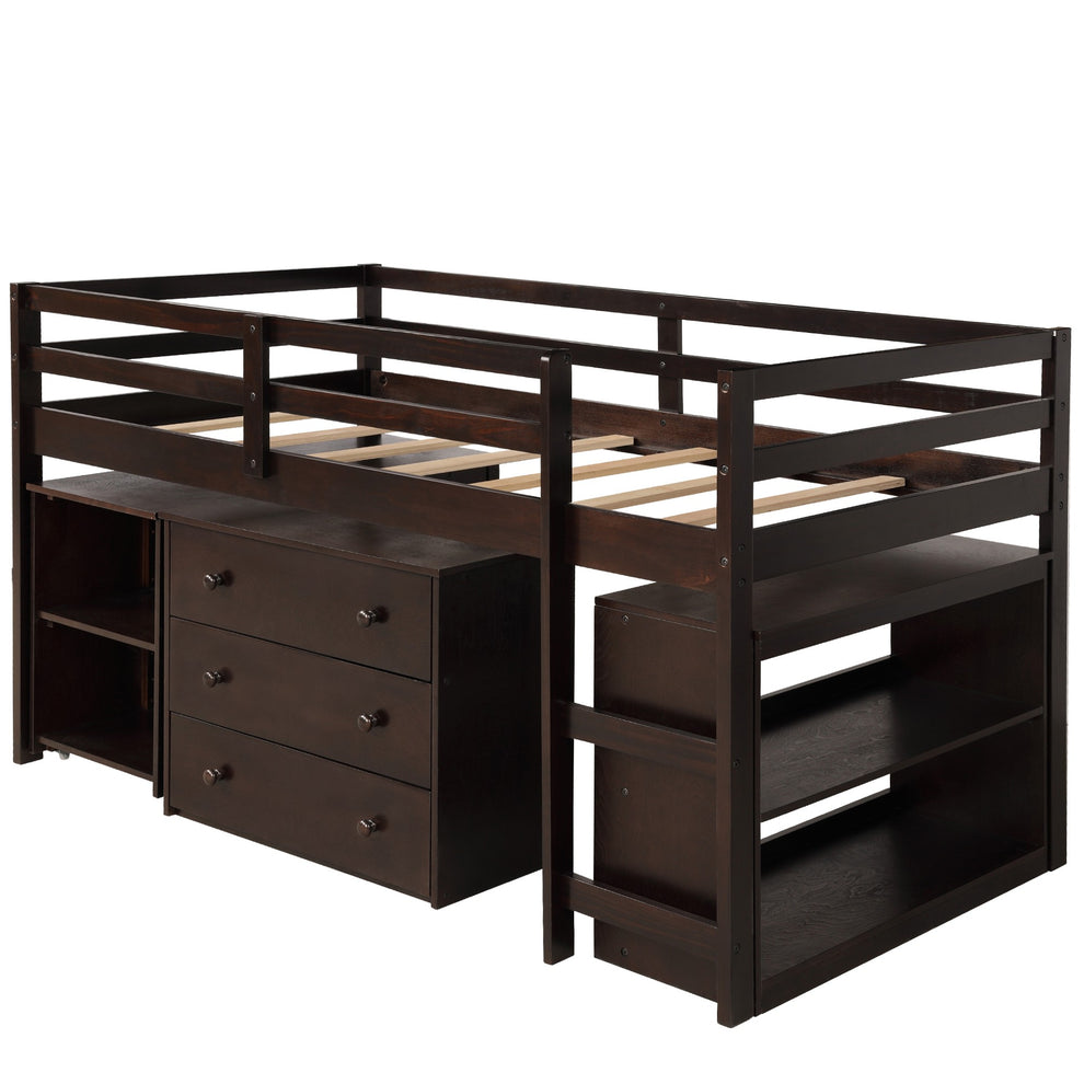 White Low Twin Loft Bed With Cabinet And Desk By Homeroots | Beds | Modishstore - 21