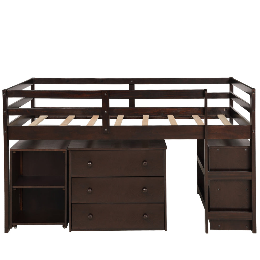 White Low Twin Loft Bed With Cabinet And Desk By Homeroots | Beds | Modishstore - 22