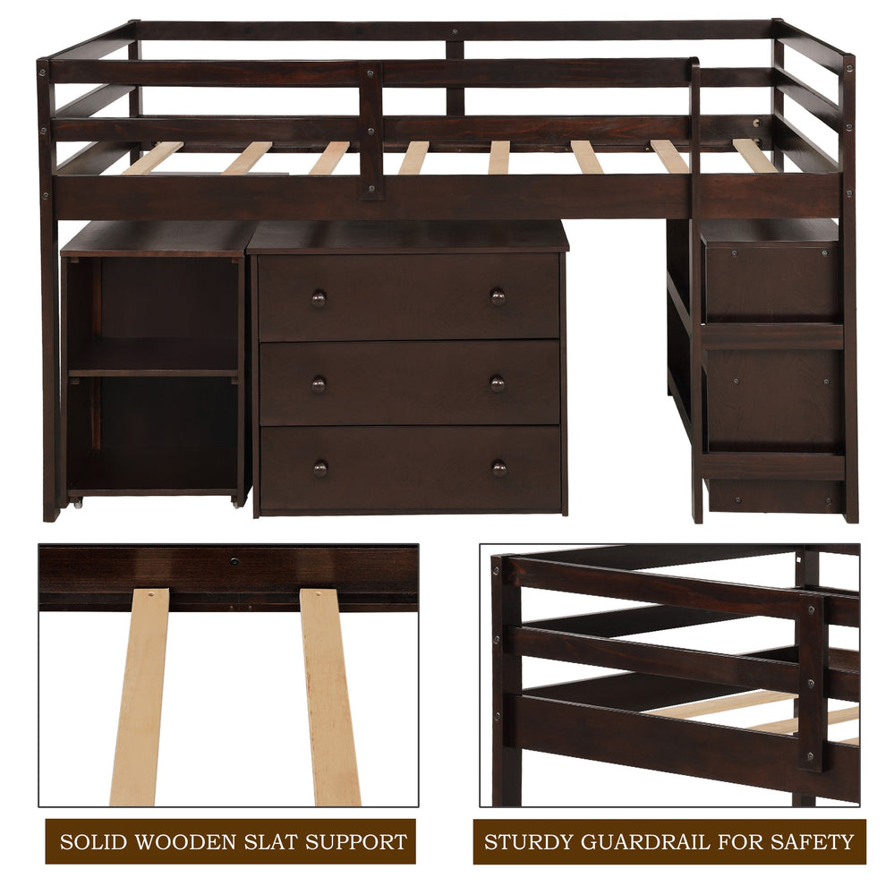 White Low Twin Loft Bed With Cabinet And Desk By Homeroots | Beds | Modishstore - 24
