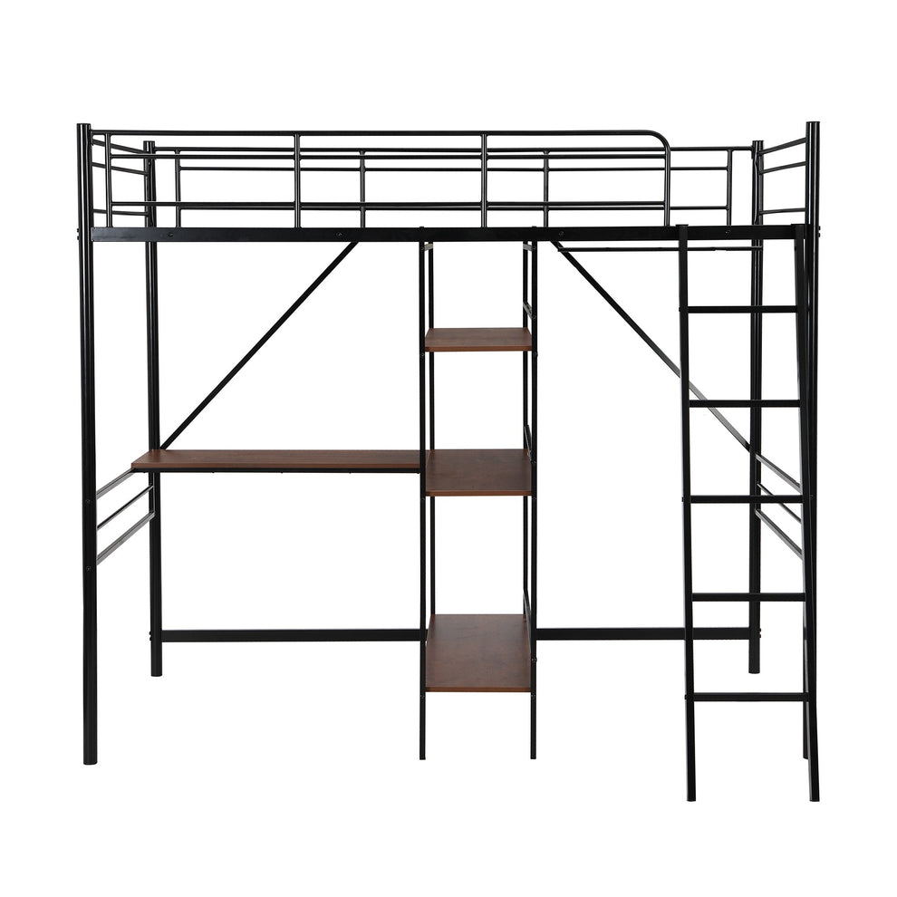 Black Twin Size Metal Loft Bed With Desk And Shelves By Homeroots | Beds | Modishstore - 8
