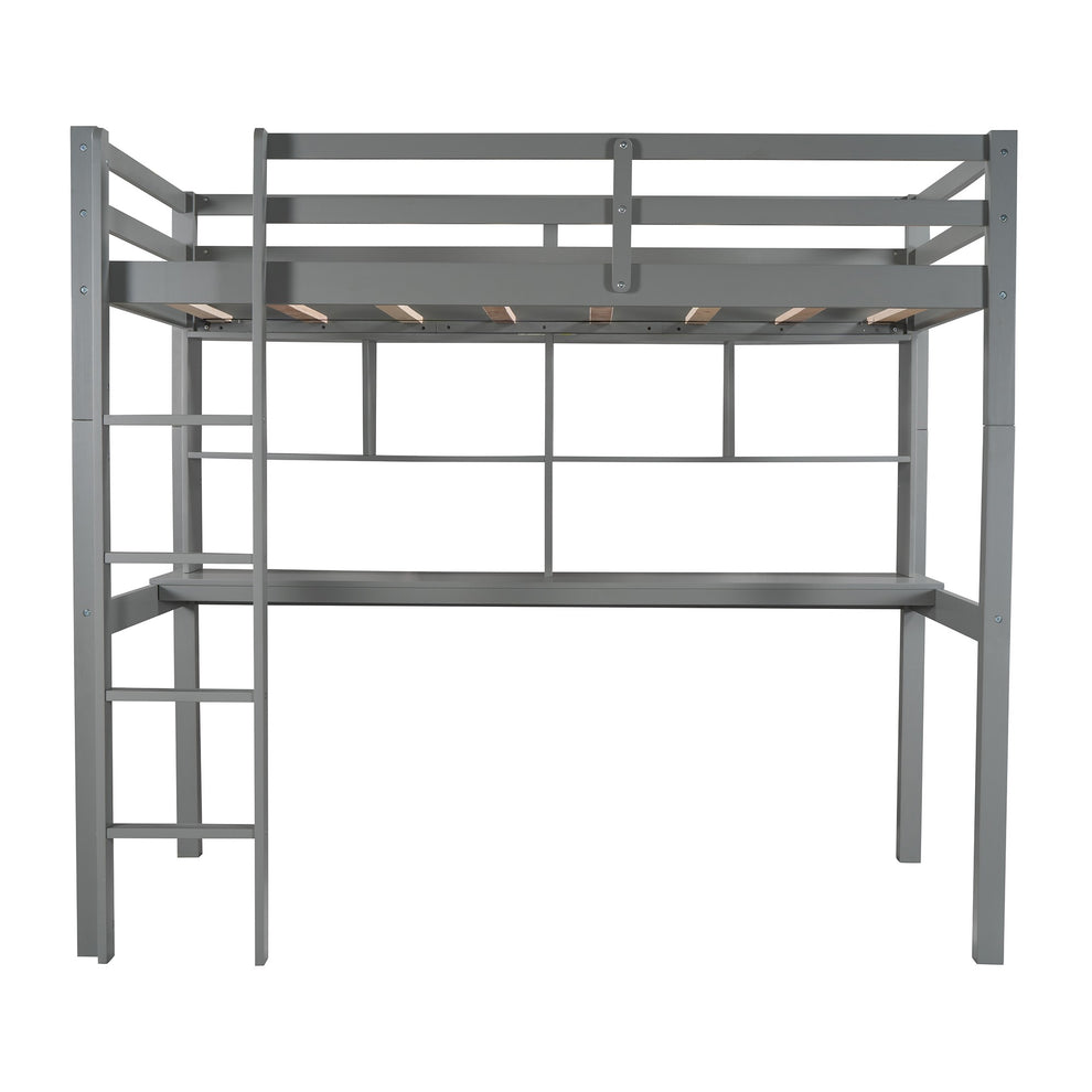 Gray Twin Loft Bed With Desk And Shelves By Homeroots | Beds | Modishstore - 4