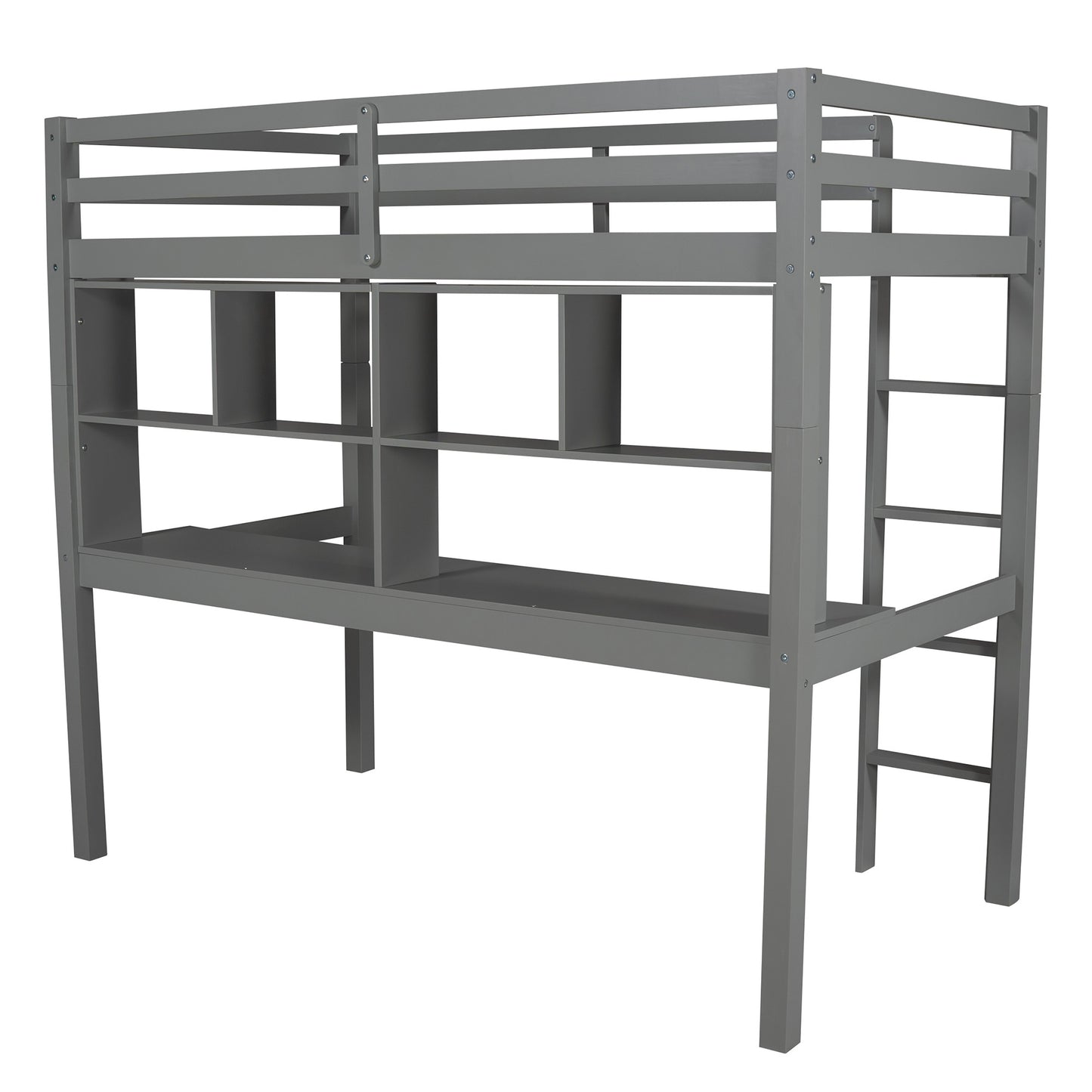 Gray Twin Loft Bed With Desk And Shelves By Homeroots | Beds | Modishstore - 7