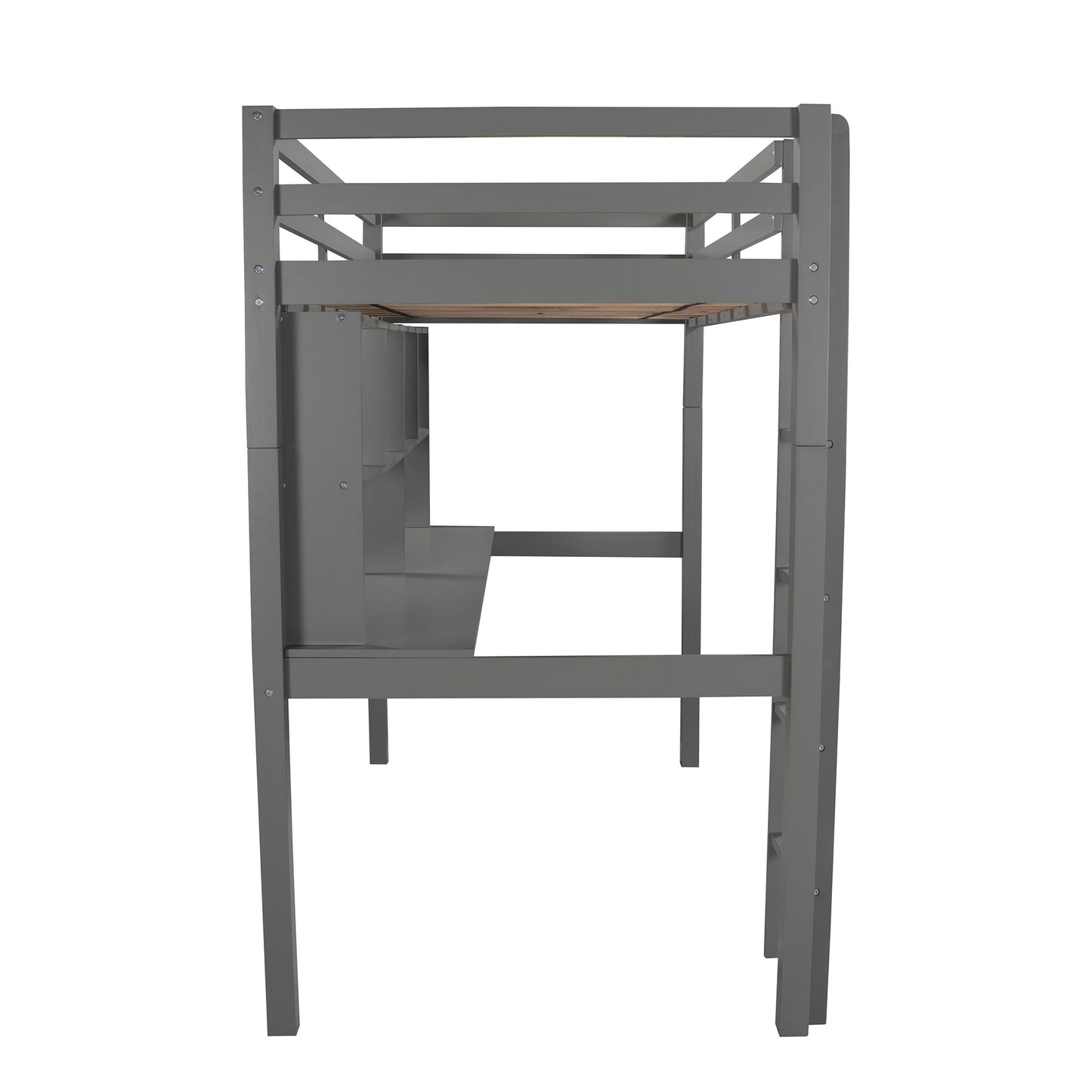 Gray Twin Loft Bed With Desk And Shelves By Homeroots | Beds | Modishstore - 8