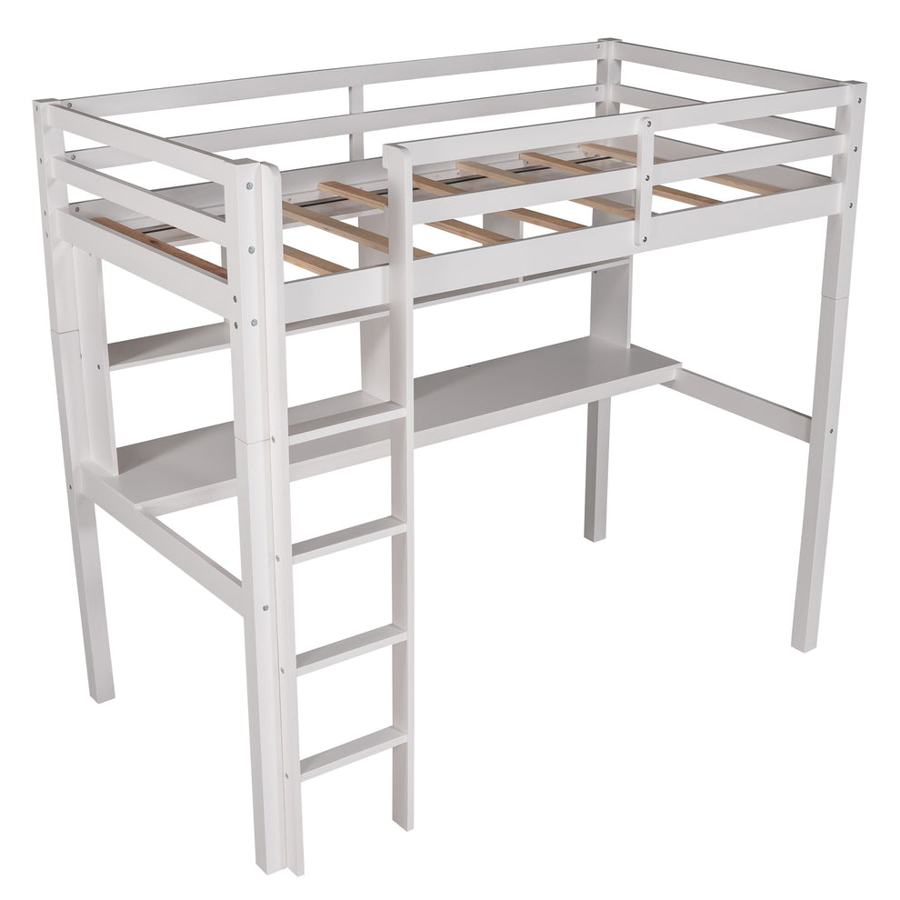 Gray Twin Loft Bed With Desk And Shelves By Homeroots | Beds | Modishstore - 13