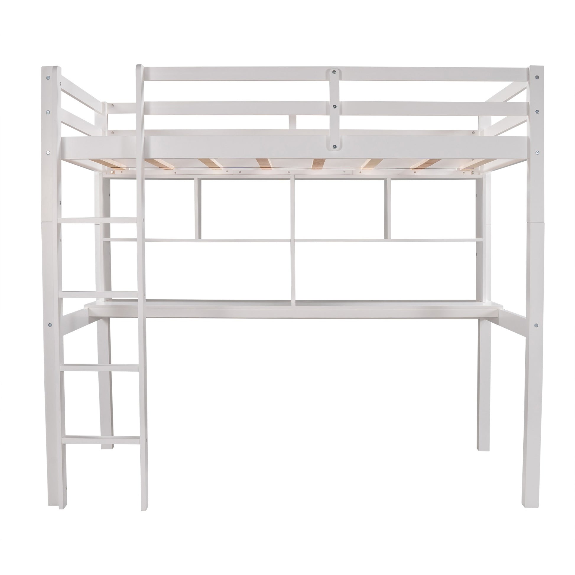 Gray Twin Loft Bed With Desk And Shelves By Homeroots | Beds | Modishstore - 14