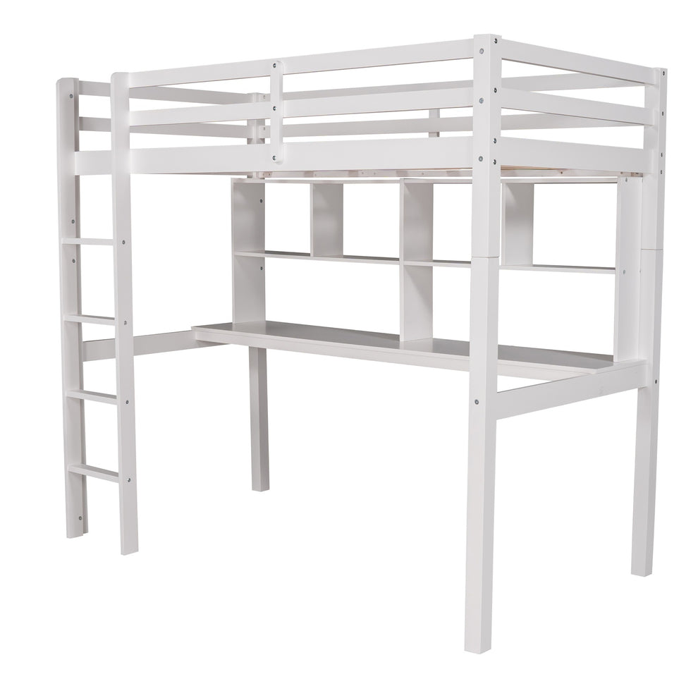 Gray Twin Loft Bed With Desk And Shelves By Homeroots | Beds | Modishstore - 15