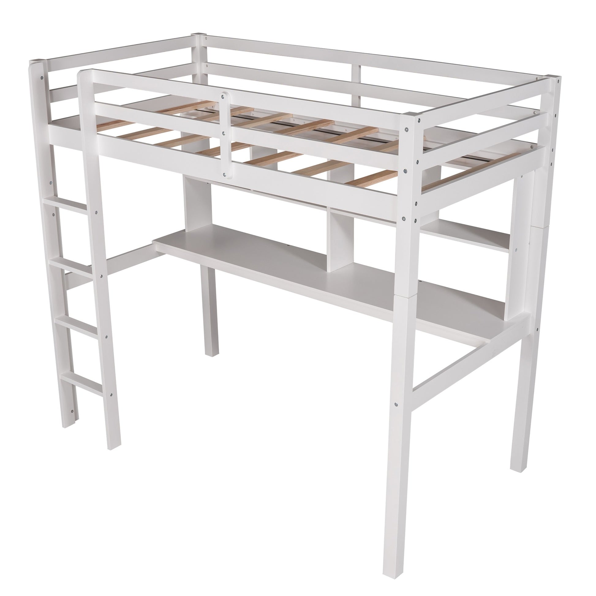 Gray Twin Loft Bed With Desk And Shelves By Homeroots | Beds | Modishstore - 16