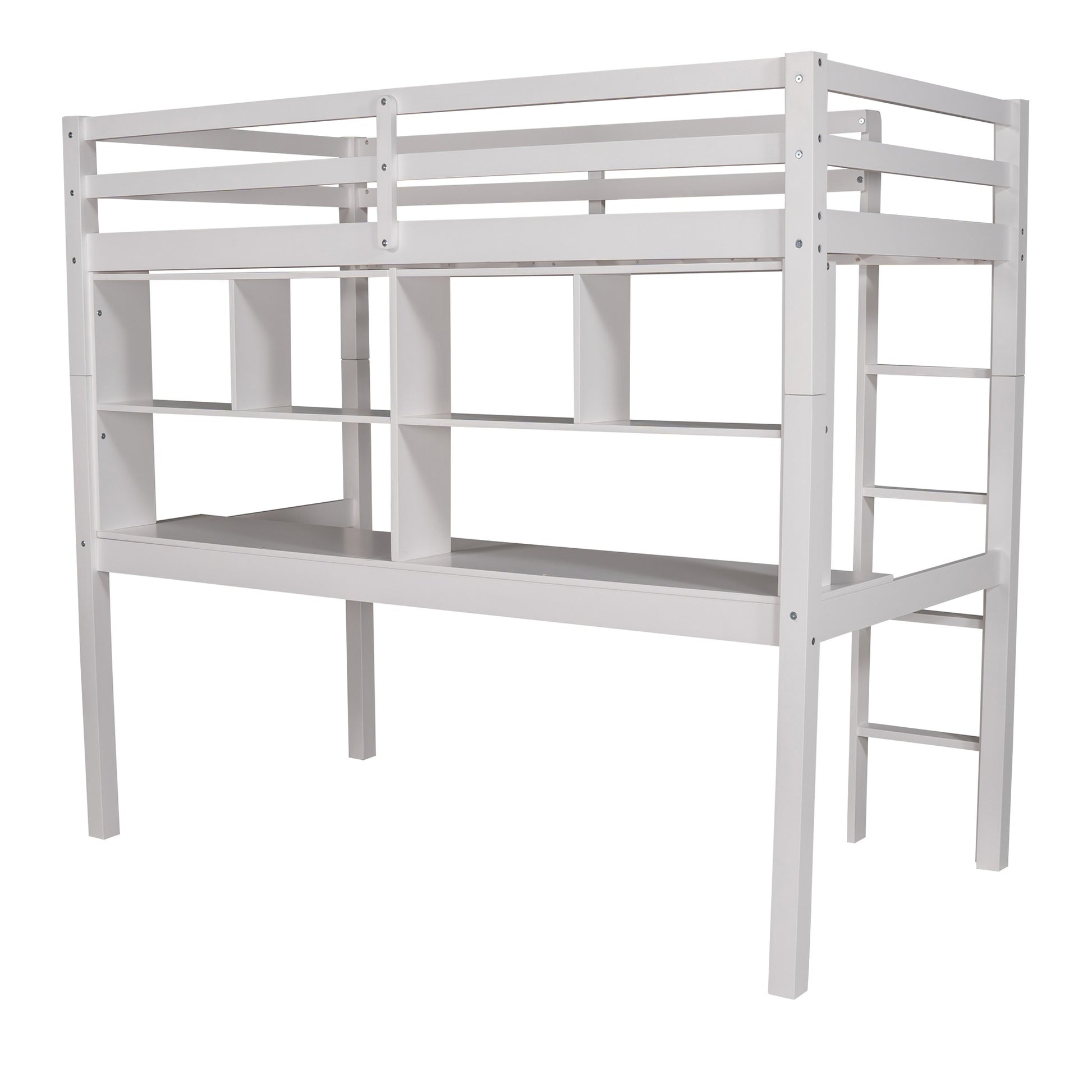 Gray Twin Loft Bed With Desk And Shelves By Homeroots | Beds | Modishstore - 17