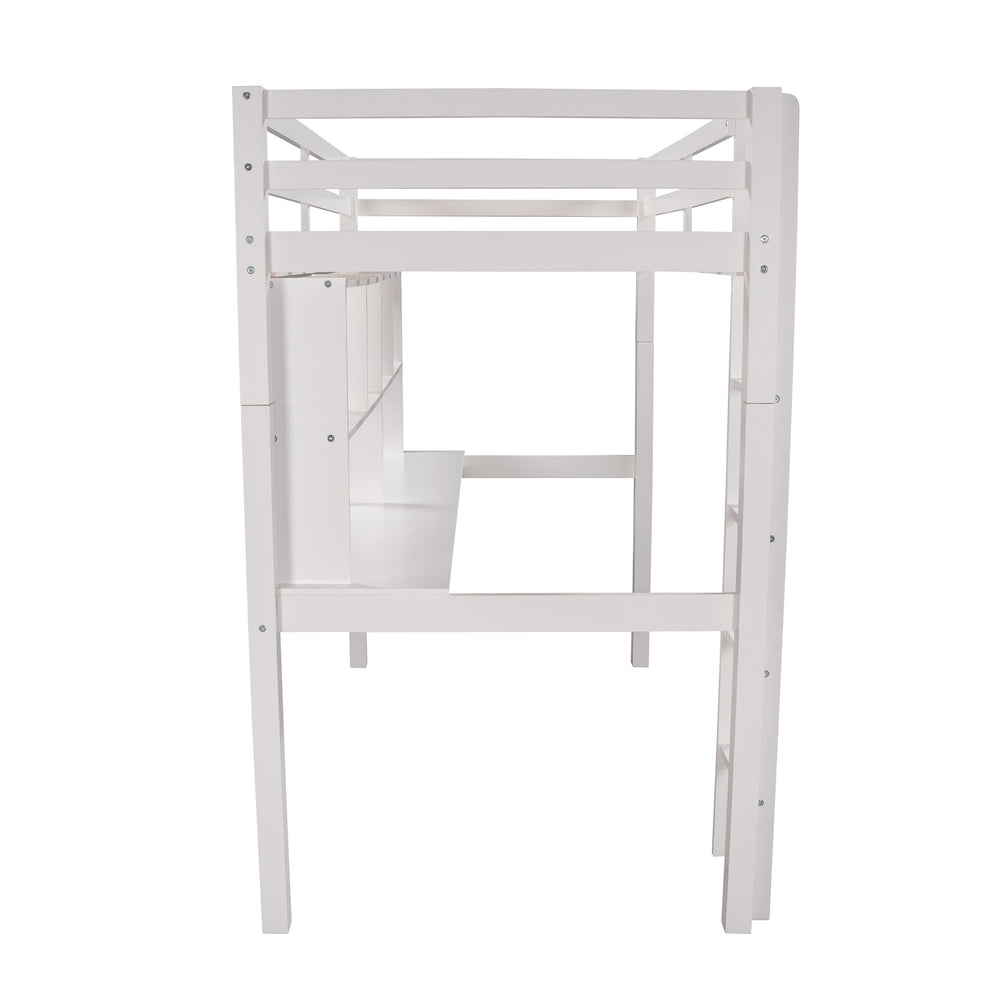 Gray Twin Loft Bed With Desk And Shelves By Homeroots | Beds | Modishstore - 18