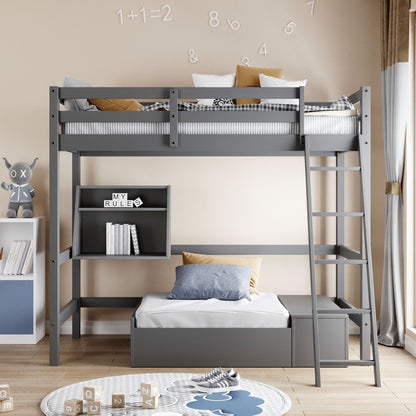 Gray Convertible Twin Over Twin Bunk Bed With Storage By Homeroots | Beds | Modishstore