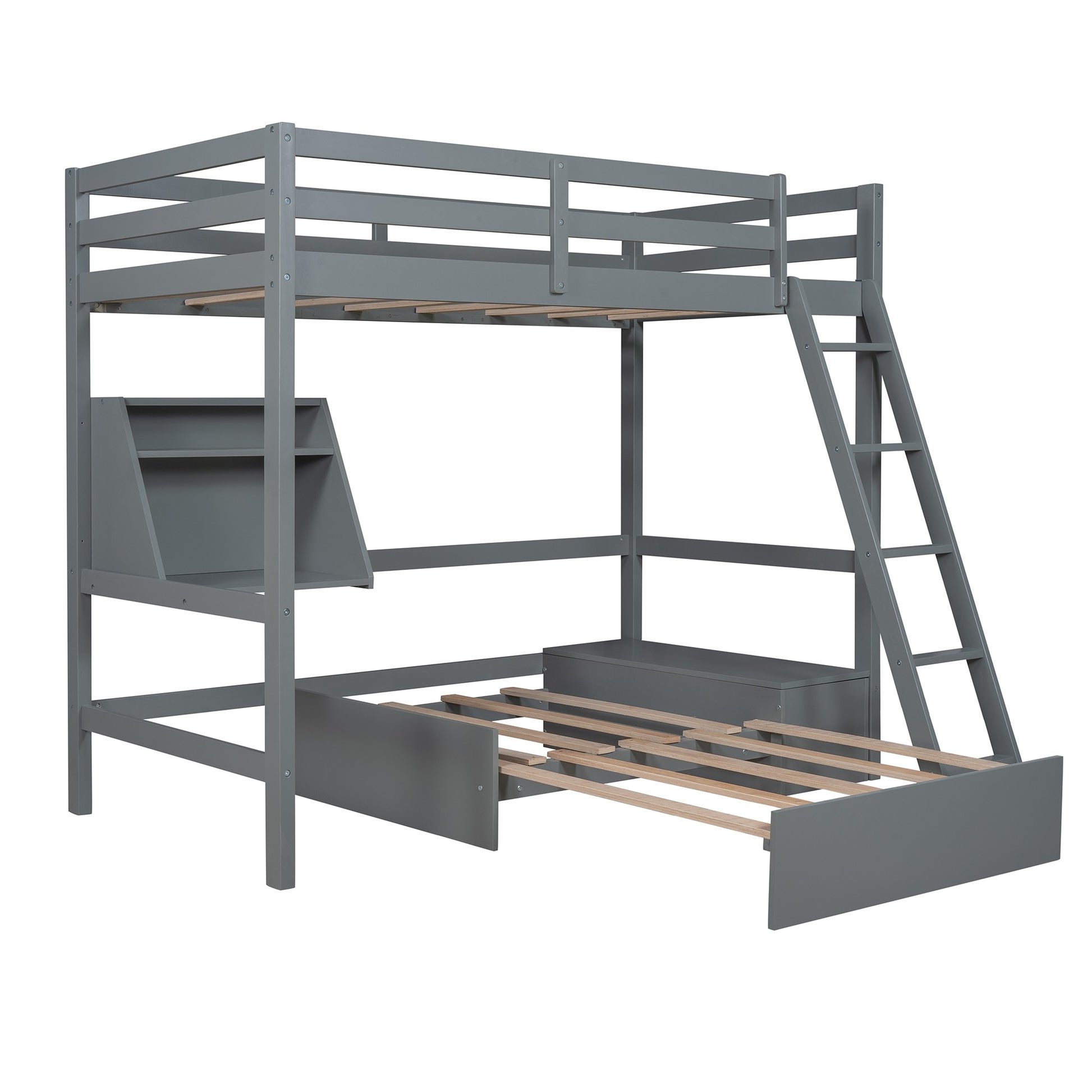 Gray Convertible Twin Over Twin Bunk Bed With Storage By Homeroots | Beds | Modishstore - 4