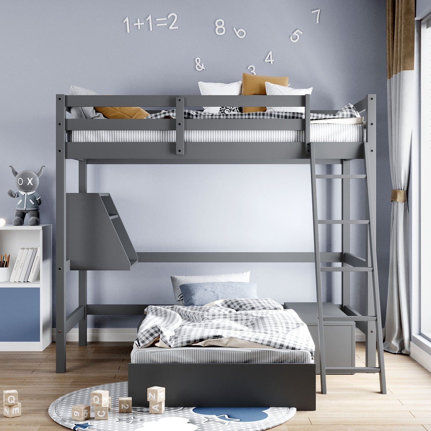 Gray Convertible Twin Over Twin Bunk Bed With Storage By Homeroots | Beds | Modishstore - 5