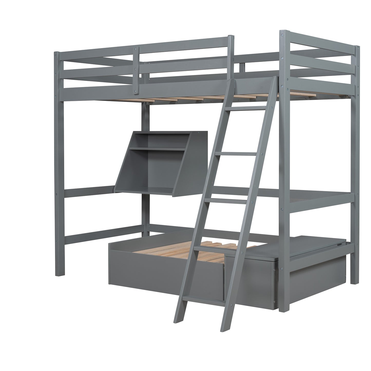 Gray Convertible Twin Over Twin Bunk Bed With Storage By Homeroots | Beds | Modishstore - 6