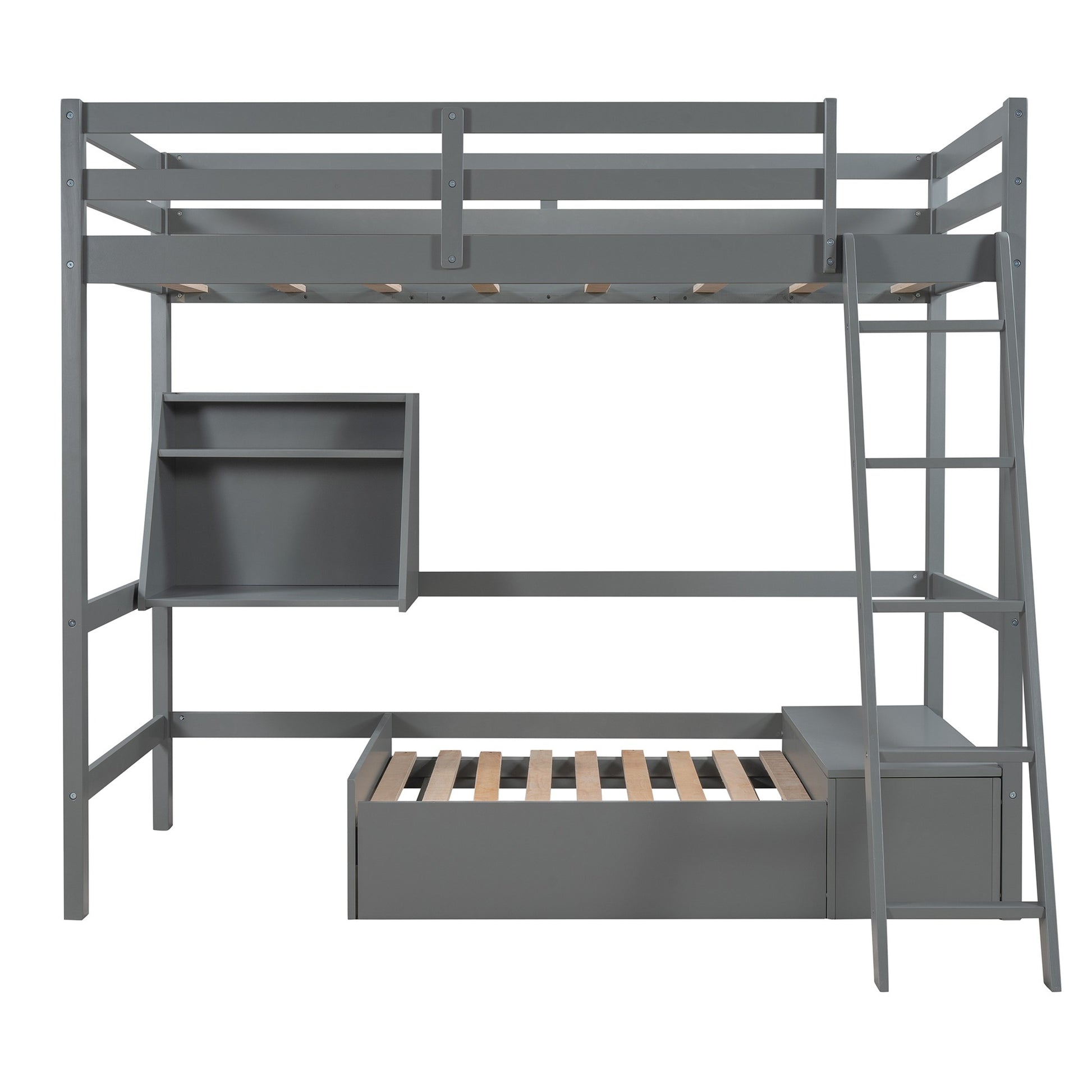 Gray Convertible Twin Over Twin Bunk Bed With Storage By Homeroots | Beds | Modishstore - 8